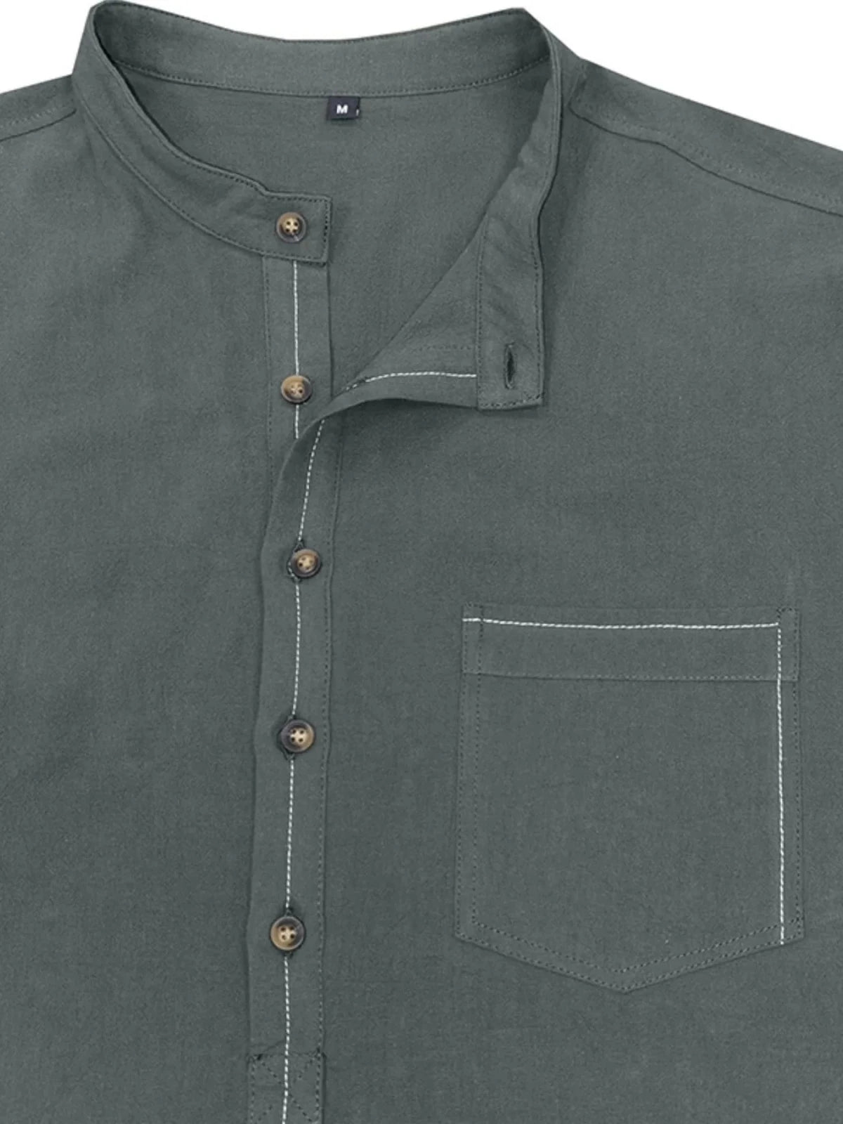 Men's Linen Cotton Long Sleeve Polo Shirt | Button Detail | CozyFits in Dark Gray