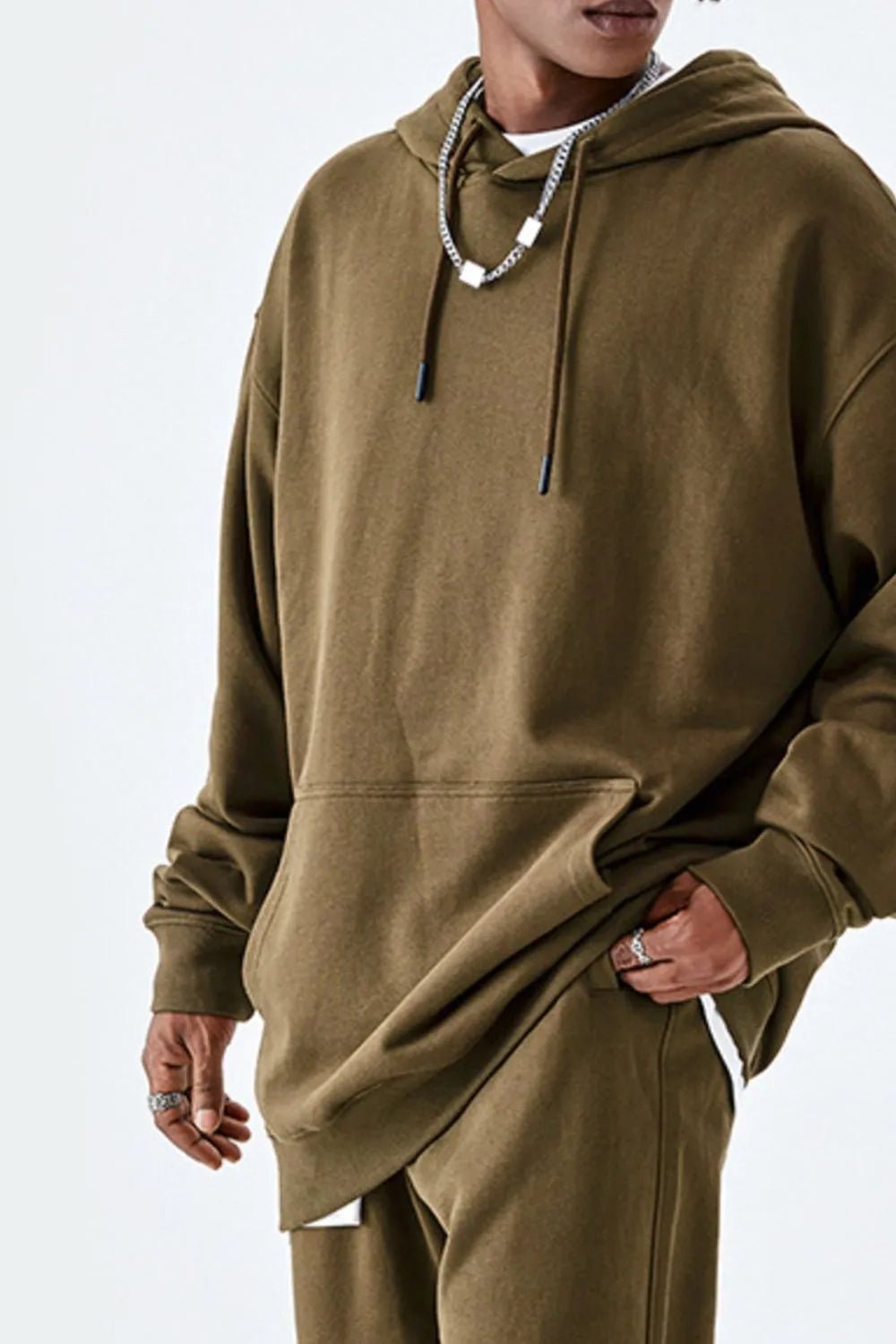Men’s Oversized Drawstring Kangaroo Pocket Hoodie | CozyFits in Brown