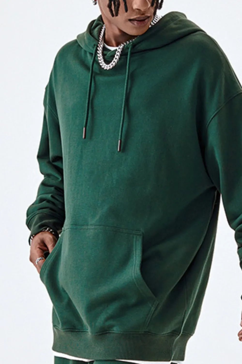 Men’s Oversized Drawstring Kangaroo Pocket Hoodie | CozyFits in Dark Green