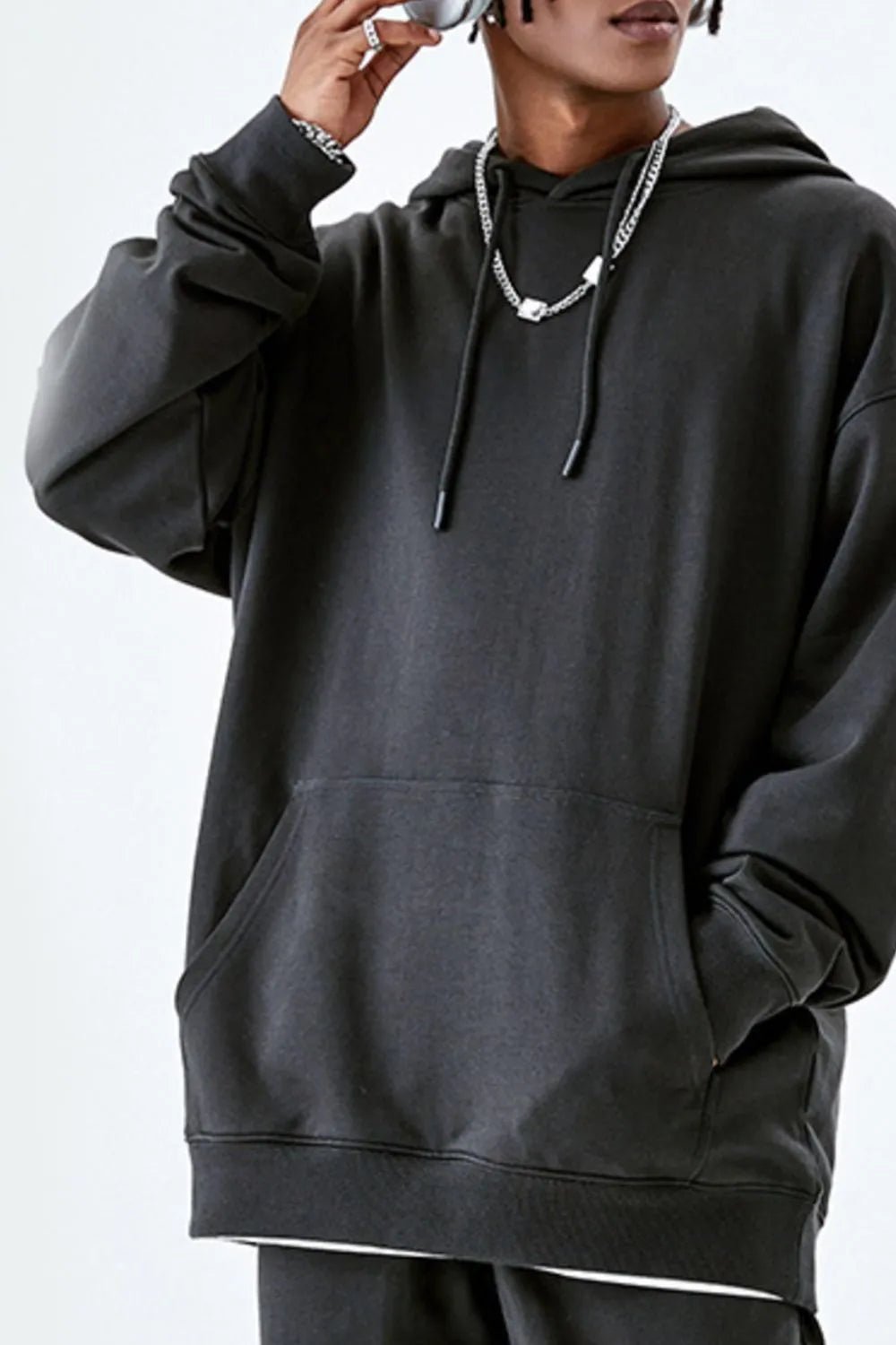 Men’s Oversized Drawstring Kangaroo Pocket Hoodie | CozyFits in Dark Iron Gray