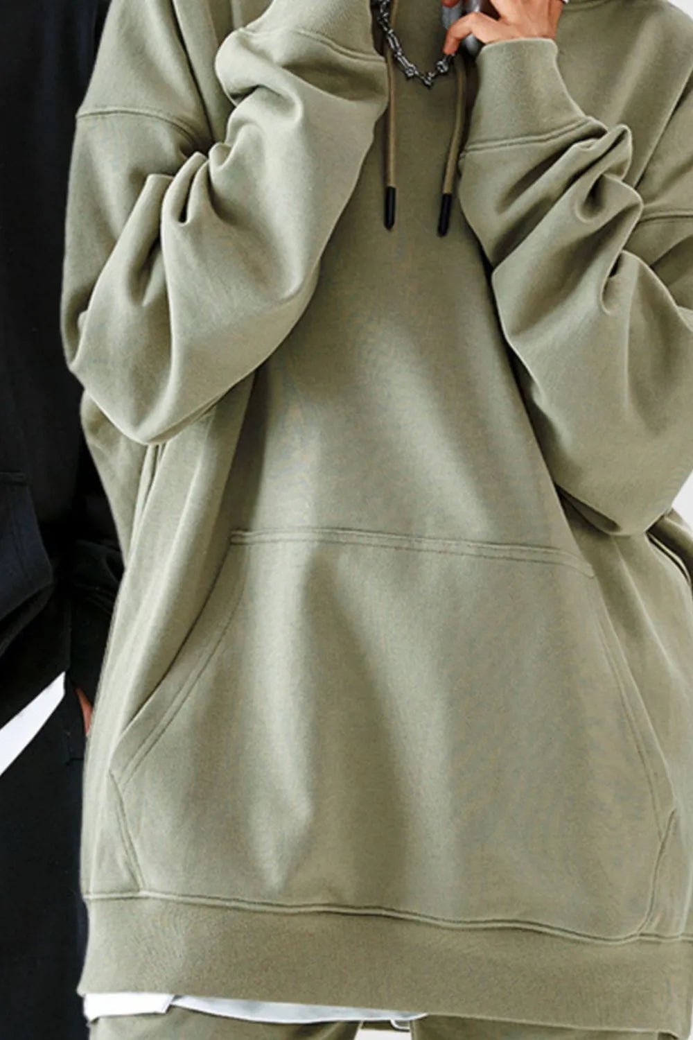 Men’s Oversized Drawstring Kangaroo Pocket Hoodie | CozyFits in Gray Green
