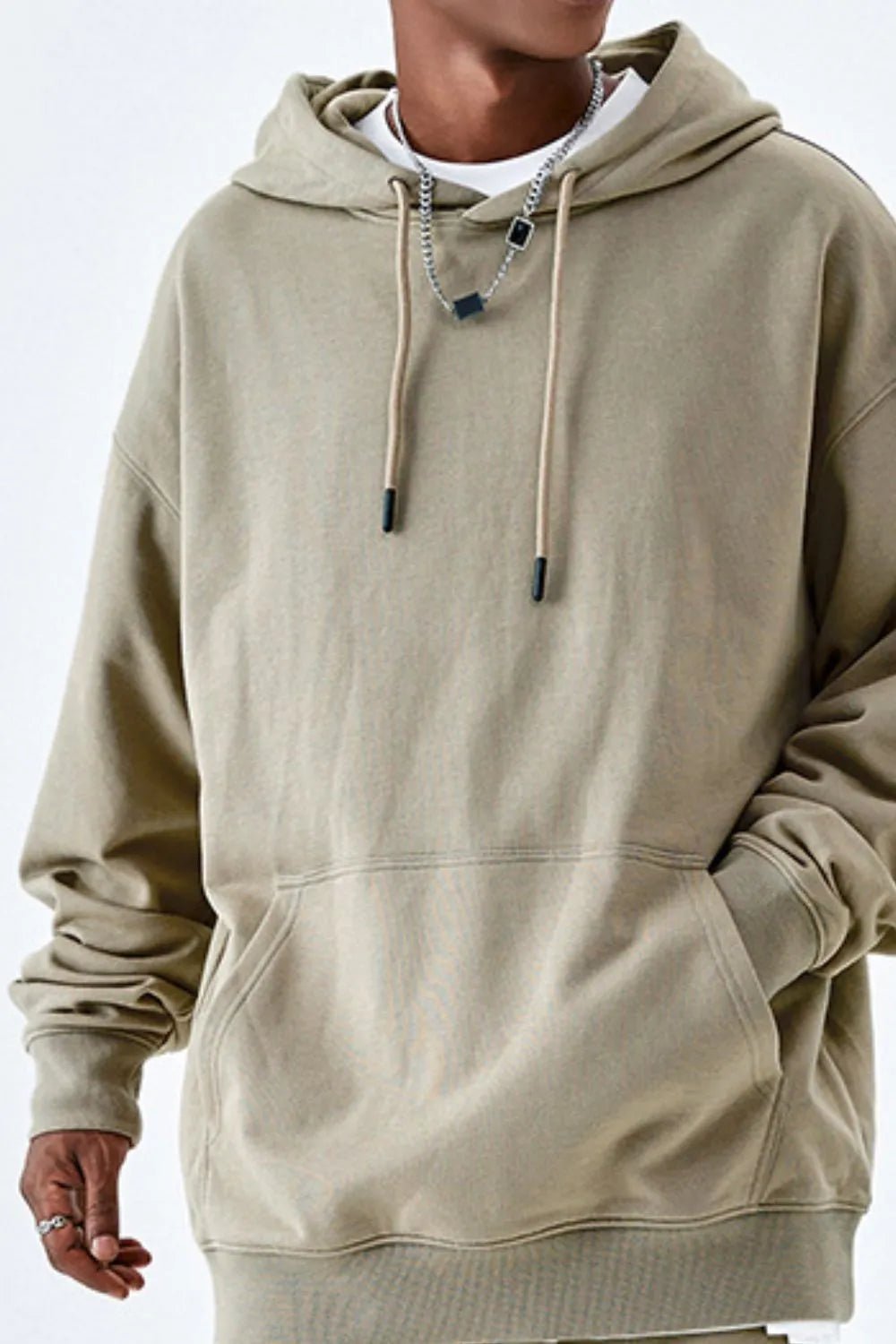 Men’s Oversized Drawstring Kangaroo Pocket Hoodie | CozyFits in Light Gray