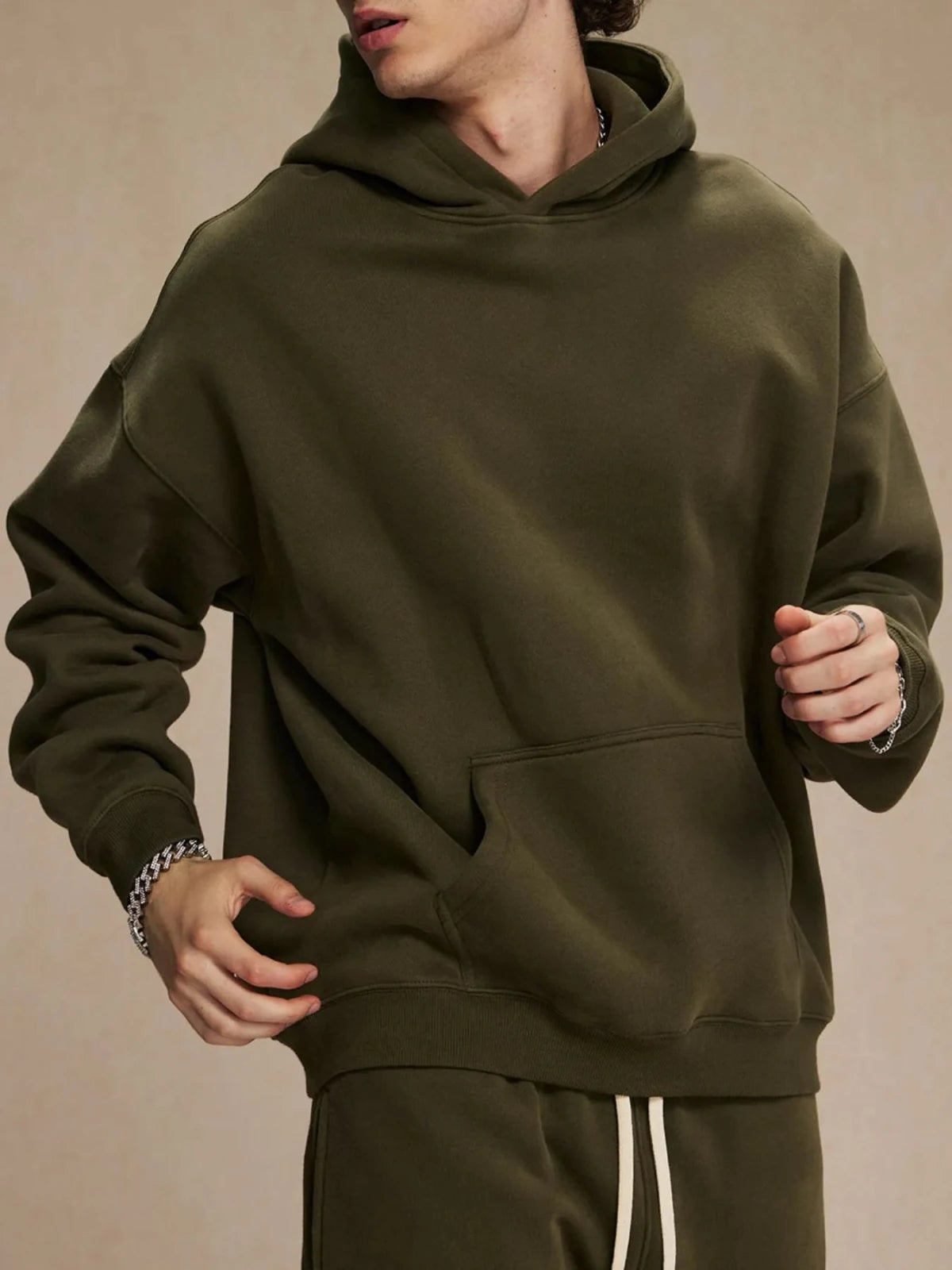 Men’s Oversized Pullover Hoodie – Relaxed Fit Casual Streetwear | CozyFits in Army Green