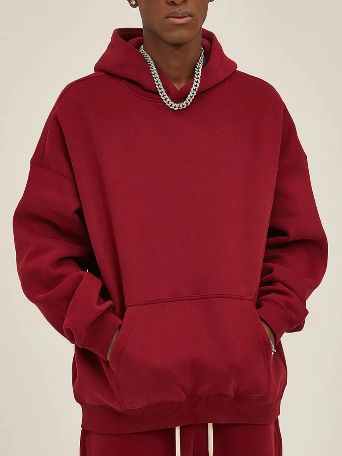 Men’s Oversized Pullover Hoodie – Relaxed Fit Casual Streetwear | CozyFits in Deep Red