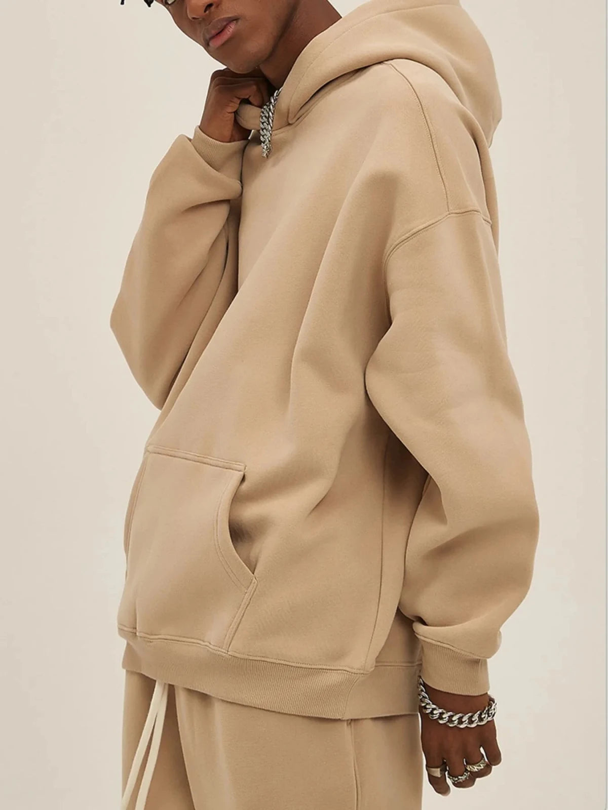 Men’s Oversized Pullover Hoodie – Relaxed Fit Casual Streetwear | CozyFits in Khaki