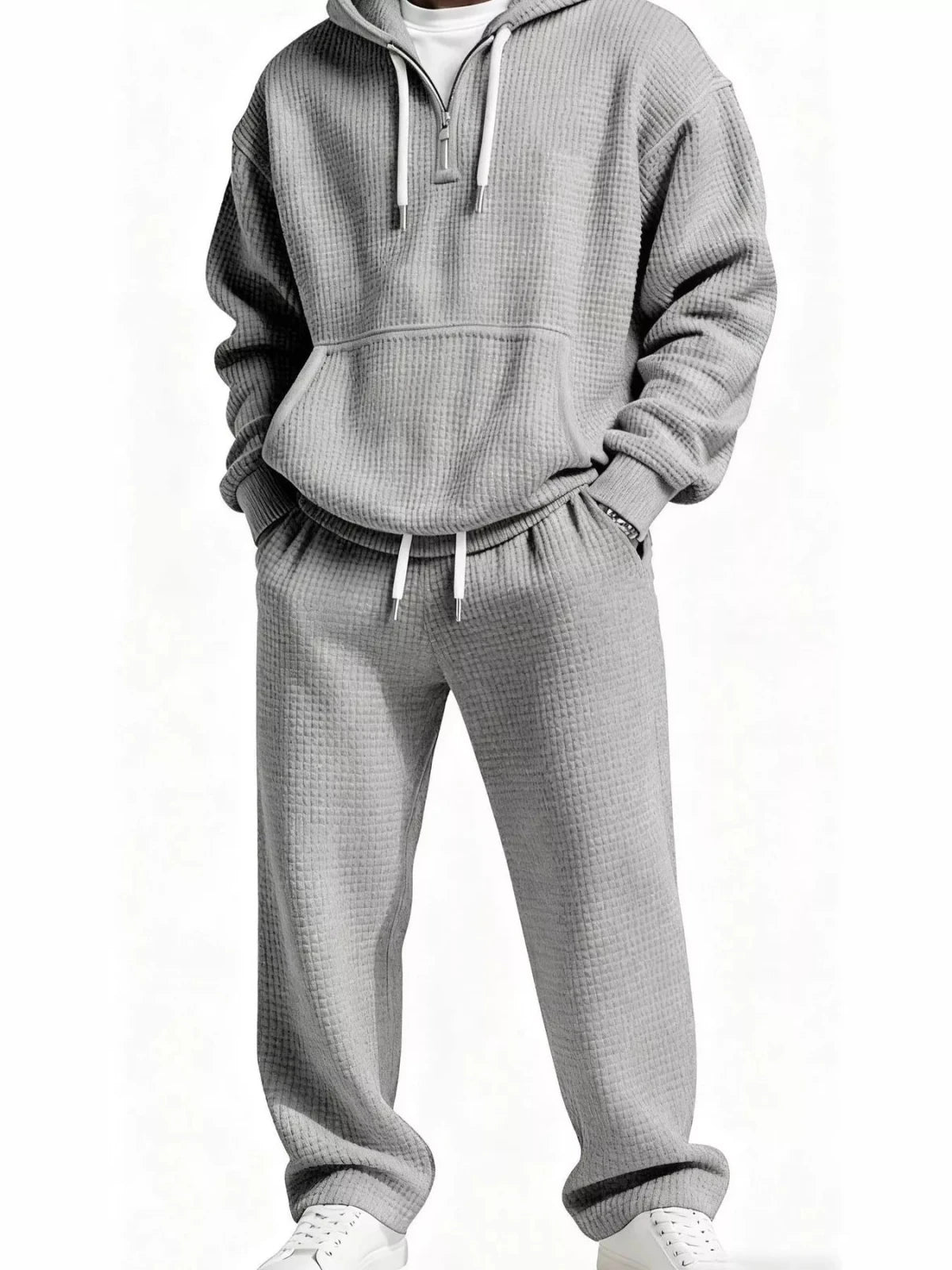 Men’s Oversized Waffle Knit Hoodie and Pants Set | CozyFits in Gray