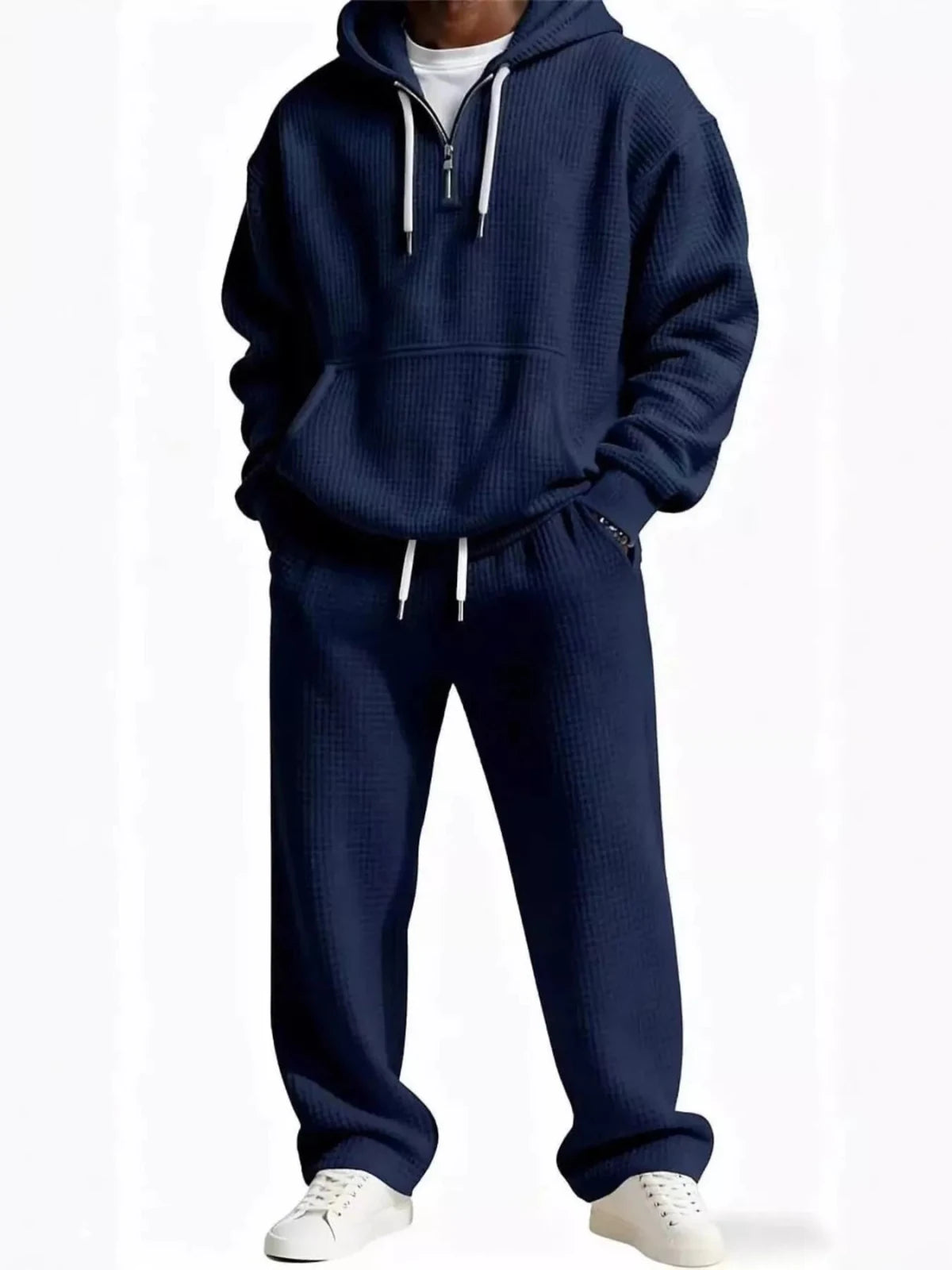 Men’s Oversized Waffle Knit Hoodie and Pants Set | CozyFits in Navy