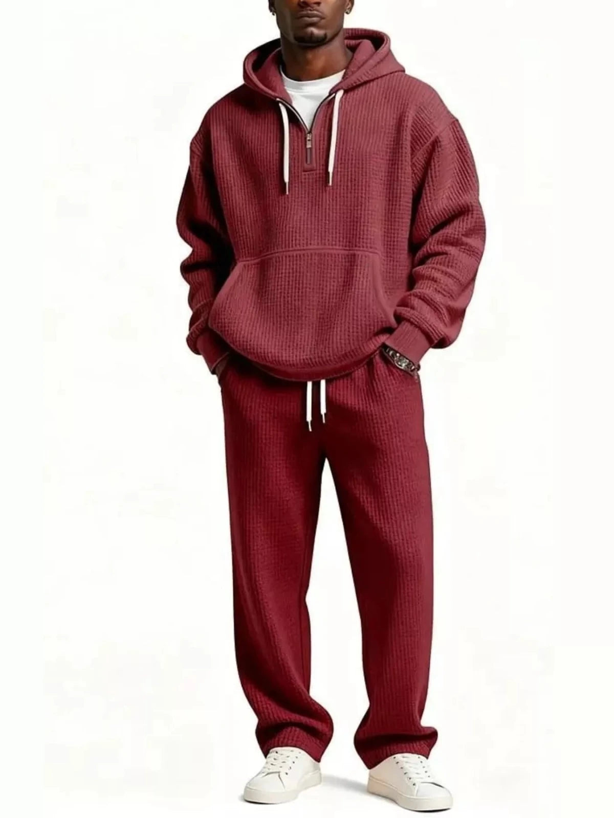 Men’s Oversized Waffle Knit Hoodie and Pants Set | CozyFits in Rust