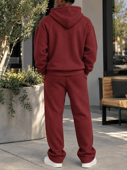 Men’s Oversized Waffle Knit Hoodie and Pants Set | CozyFits in Rust
