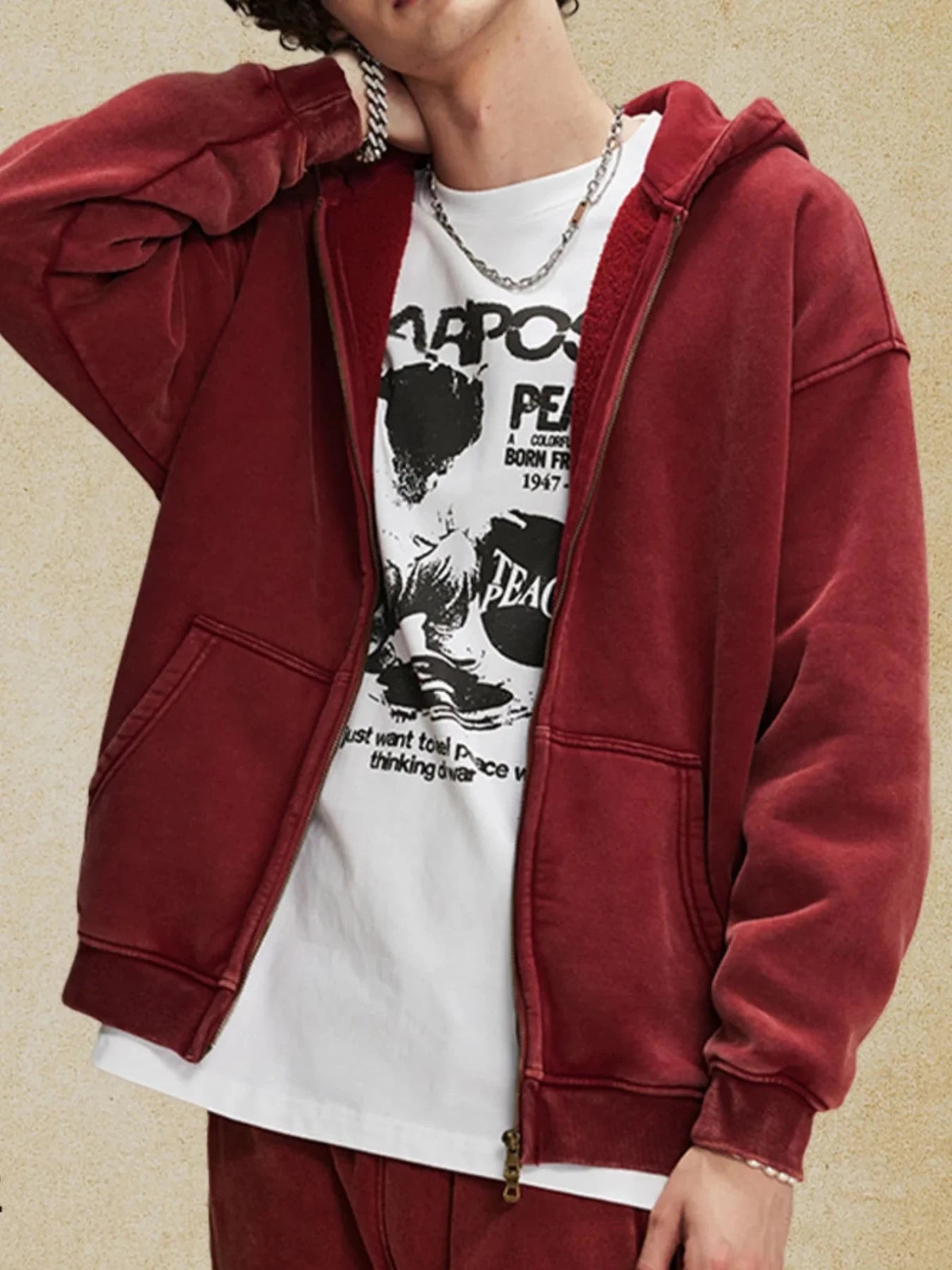 Men’s Oversized Zip - Up Hoodie with Kangaroo Pocket | CozyFits in Burgundy