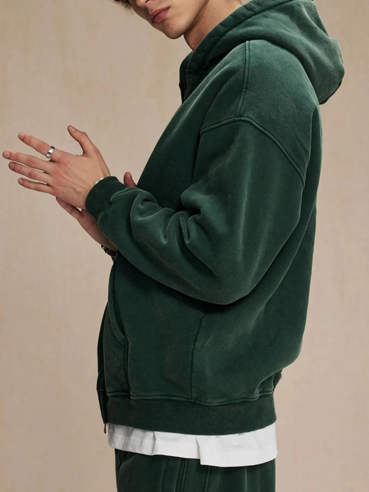Men’s Oversized Zip - Up Hoodie with Kangaroo Pocket | CozyFits in Dark Green