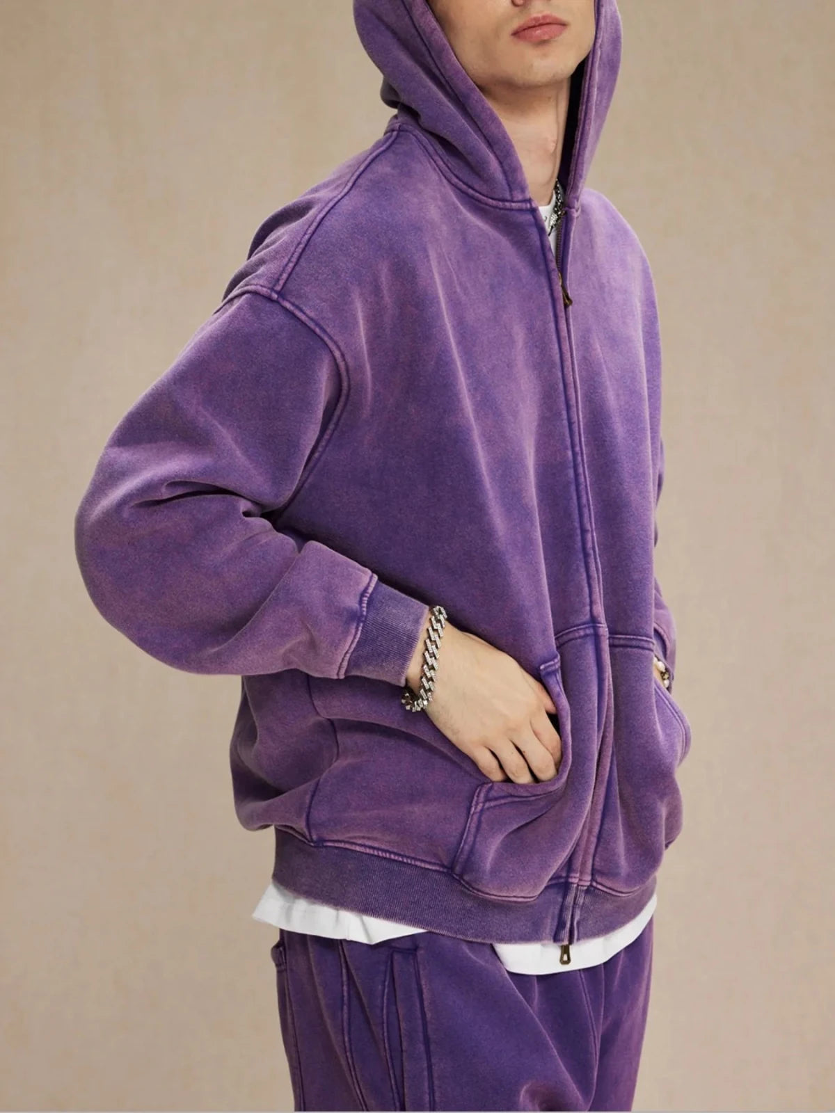 Men’s Oversized Zip - Up Hoodie with Kangaroo Pocket | CozyFits in Mauve