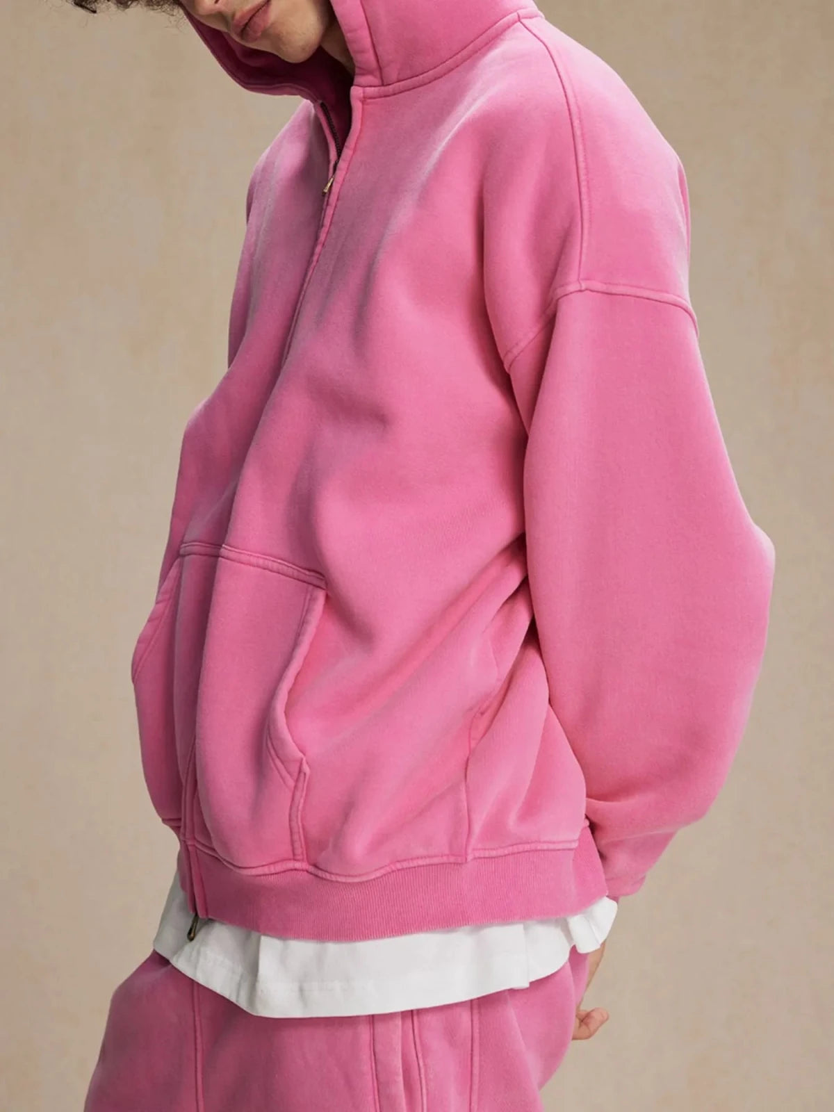 Men’s Oversized Zip - Up Hoodie with Kangaroo Pocket | CozyFits in Pink
