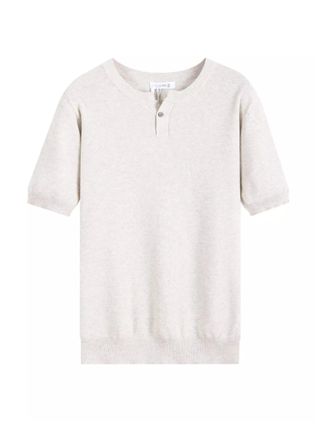Men's Plus Size Casual Knitted Henley T-Shirt in Flower Apricot Color