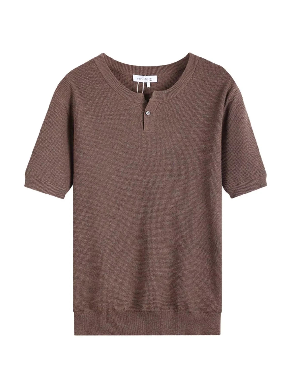 Men's Plus Size Casual Knitted Henley T-Shirt in Flower Brown