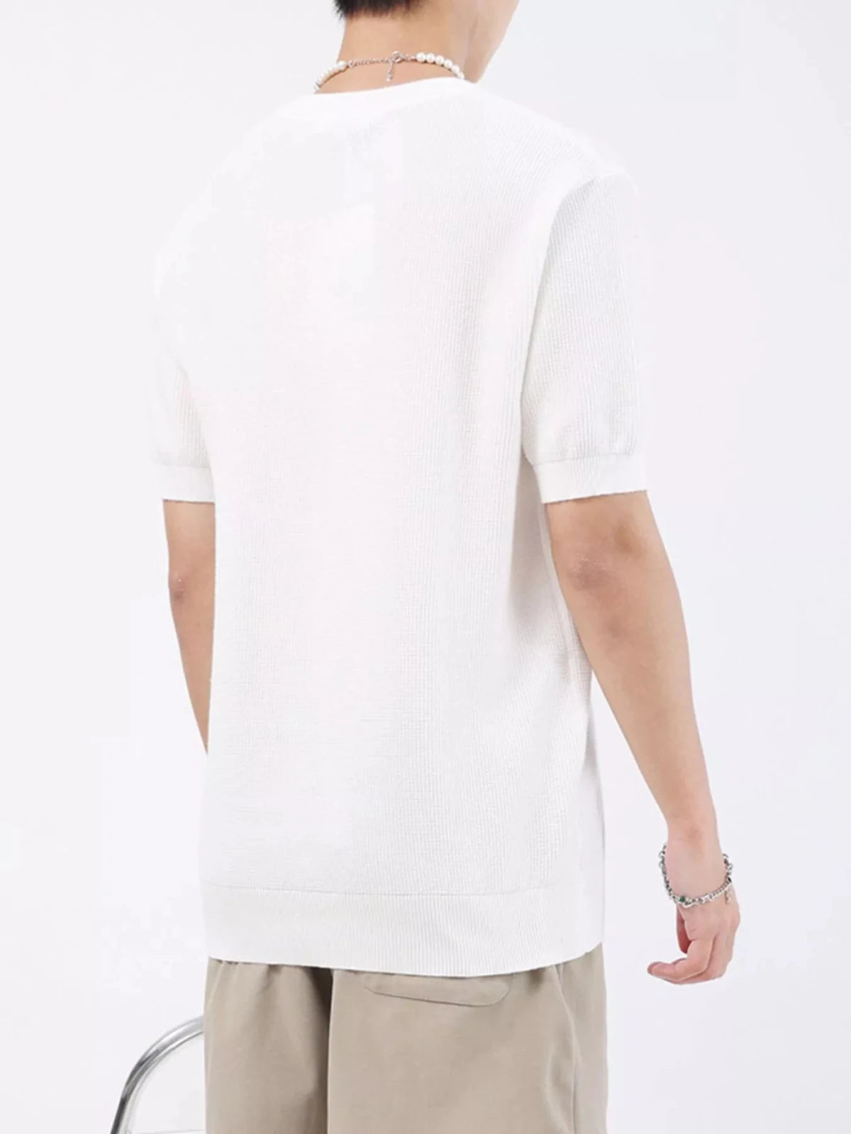 Men's Plus Size Casual Knitted Henley T-Shirt in White