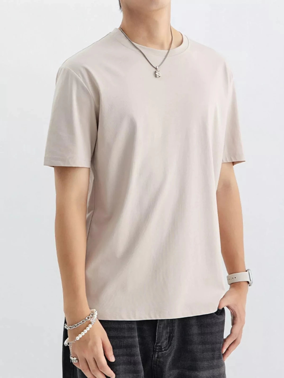 Men's Plus Size Casual Solid Color T-Shirt in Apricot