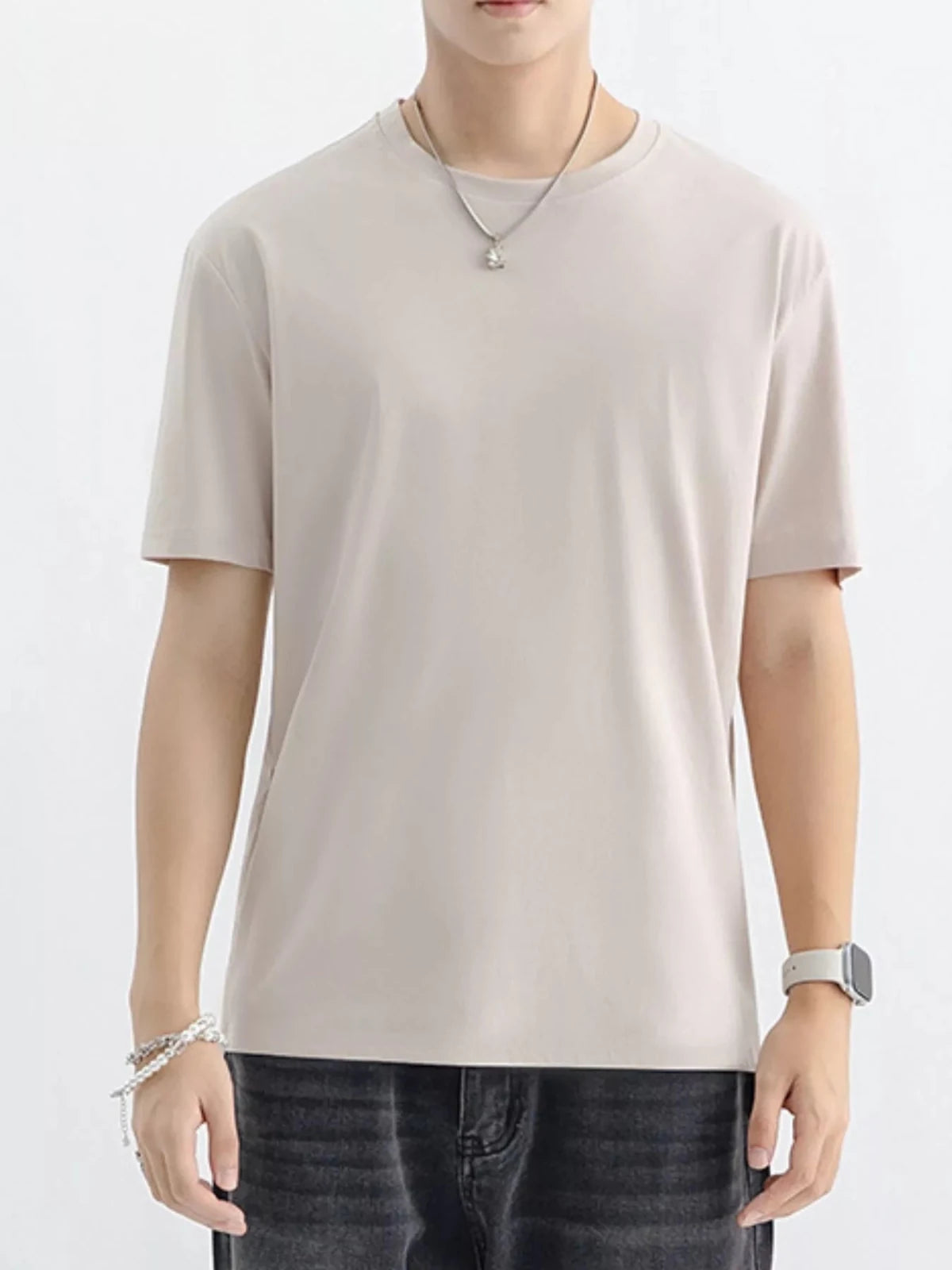 Men's Plus Size Casual Solid Color T-Shirt in Apricot