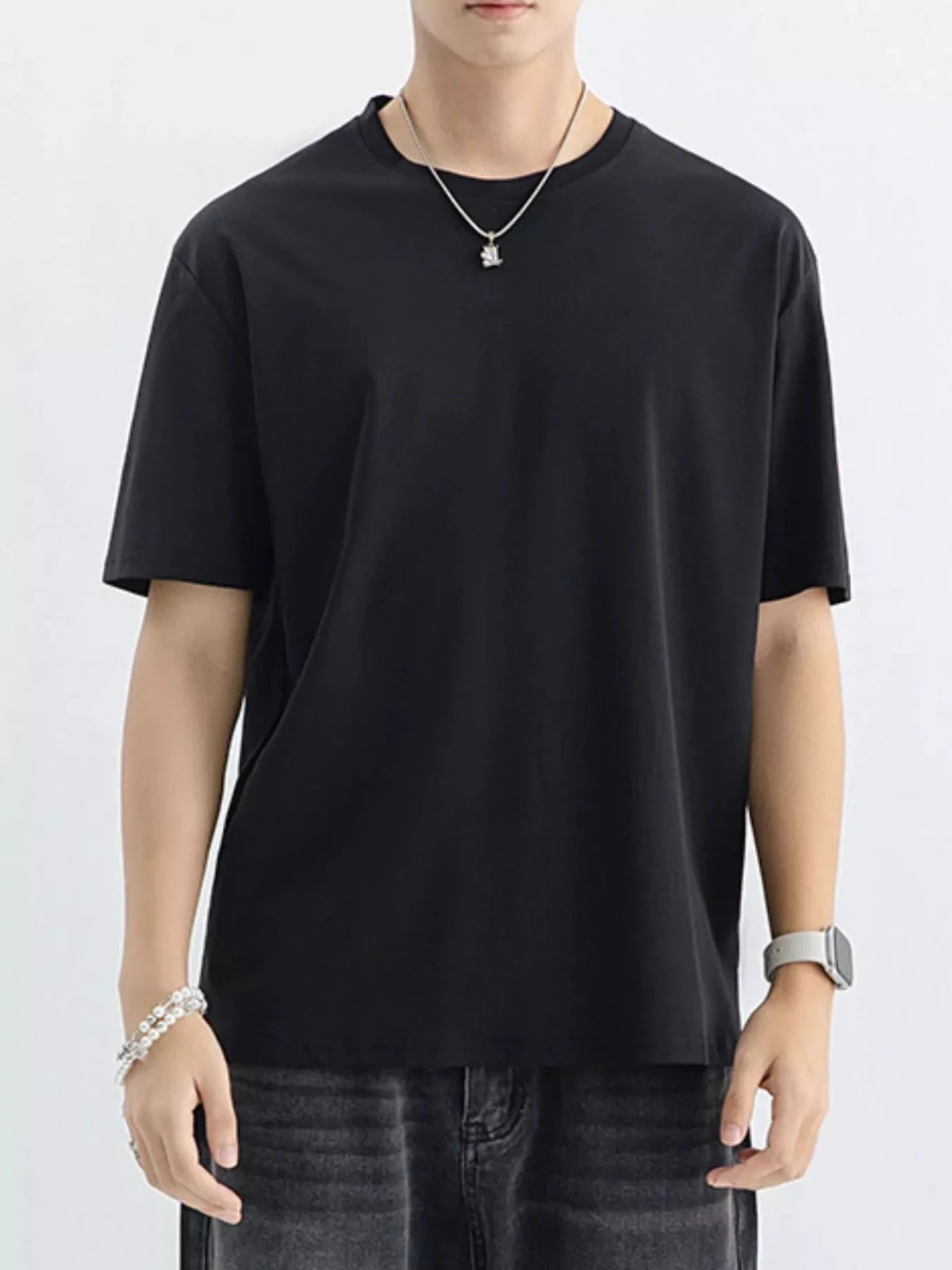 Men's Plus Size Casual Solid Color T-Shirt in Black
