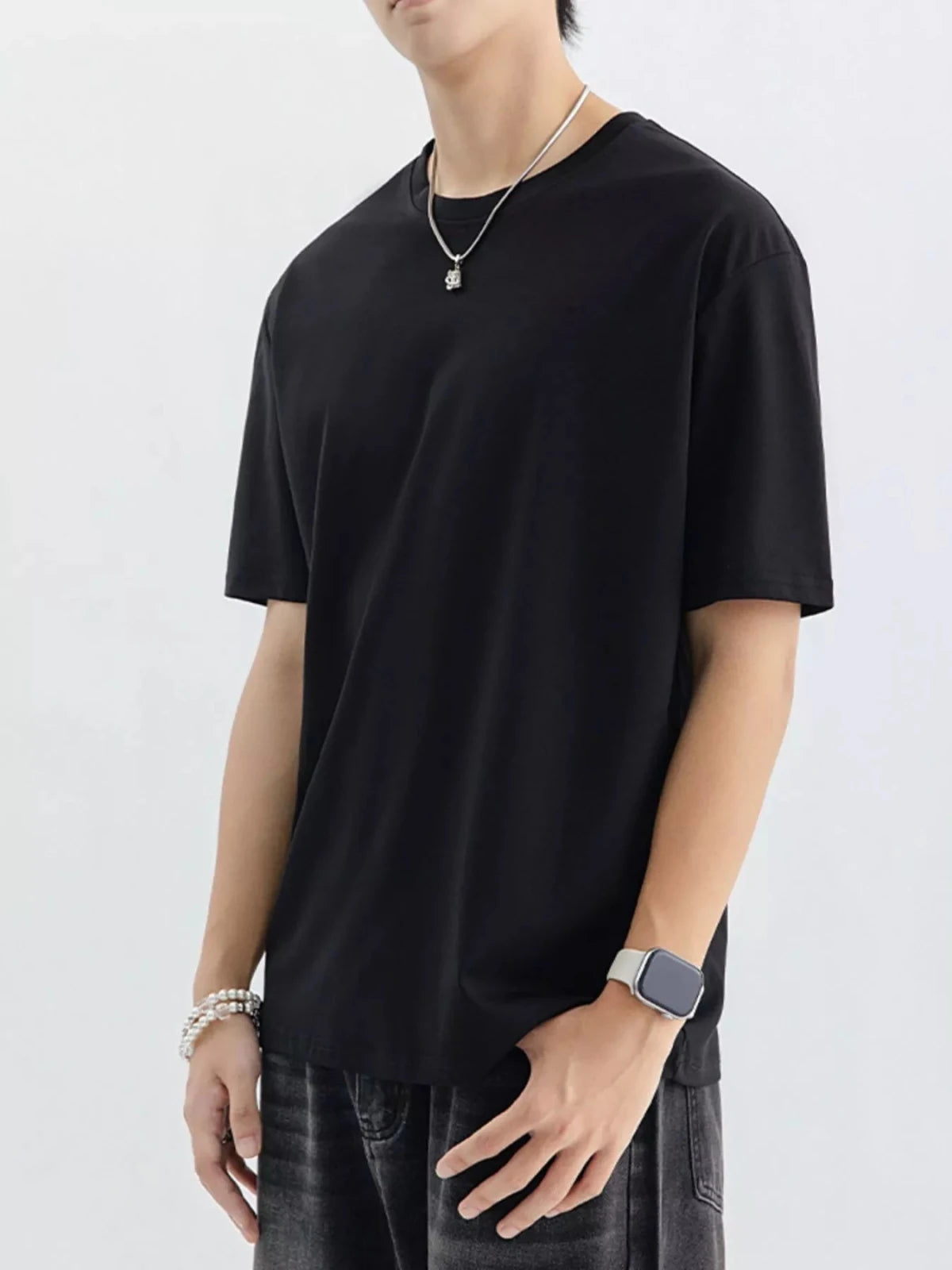 Men's Plus Size Casual Solid Color T-Shirt in Black