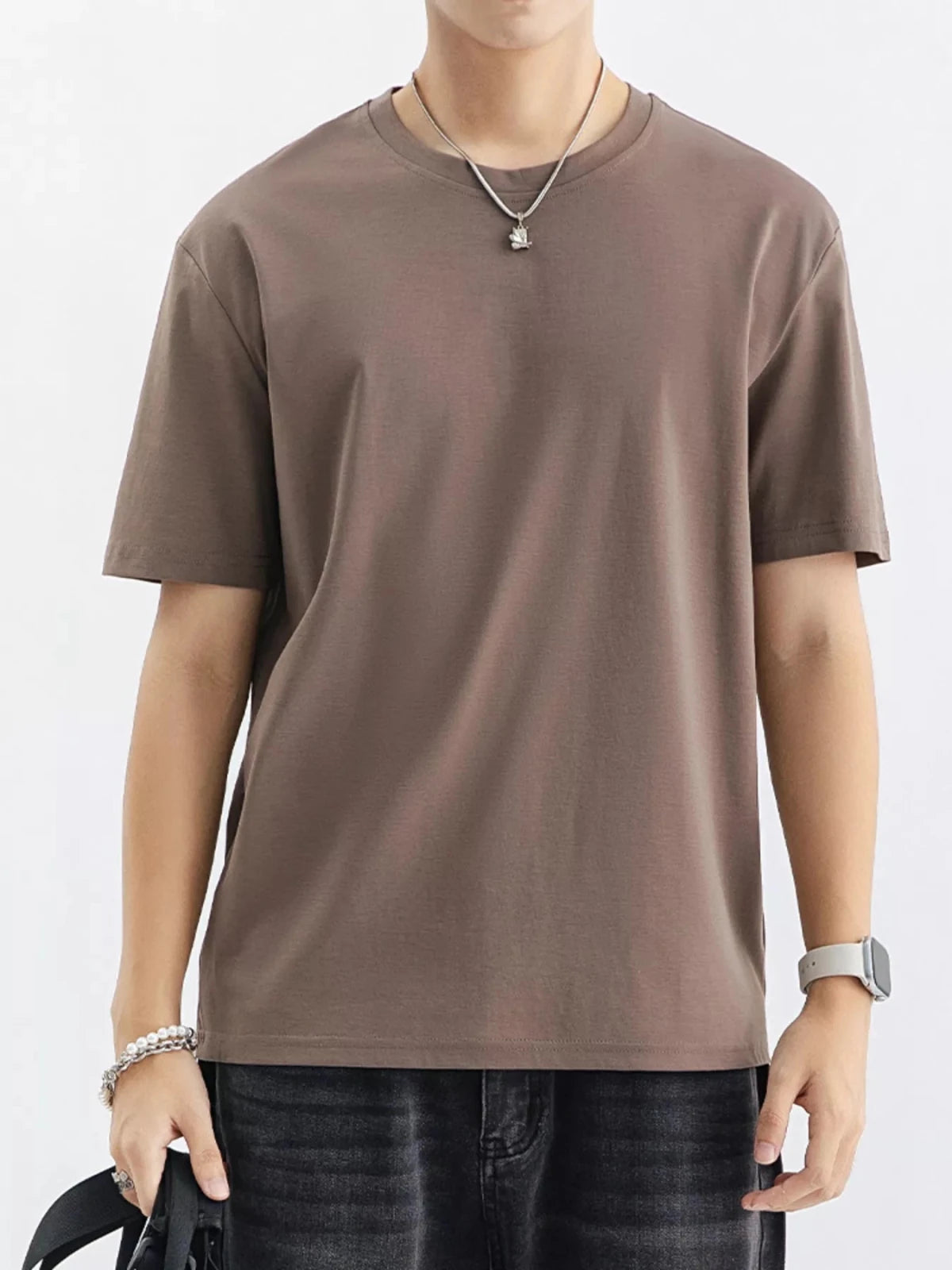 Men's Plus Size Casual Solid Color T-Shirt in Coffee