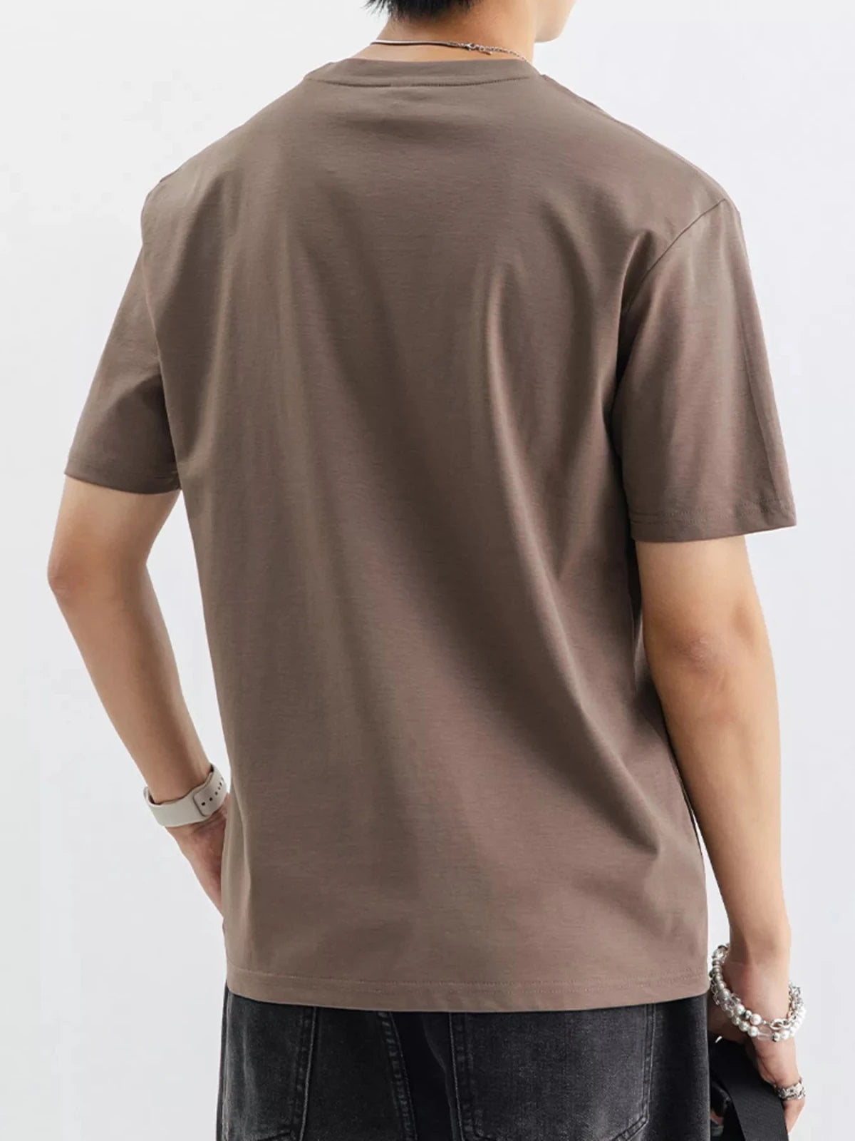 Men's Plus Size Casual Solid Color T-Shirt in Coffee