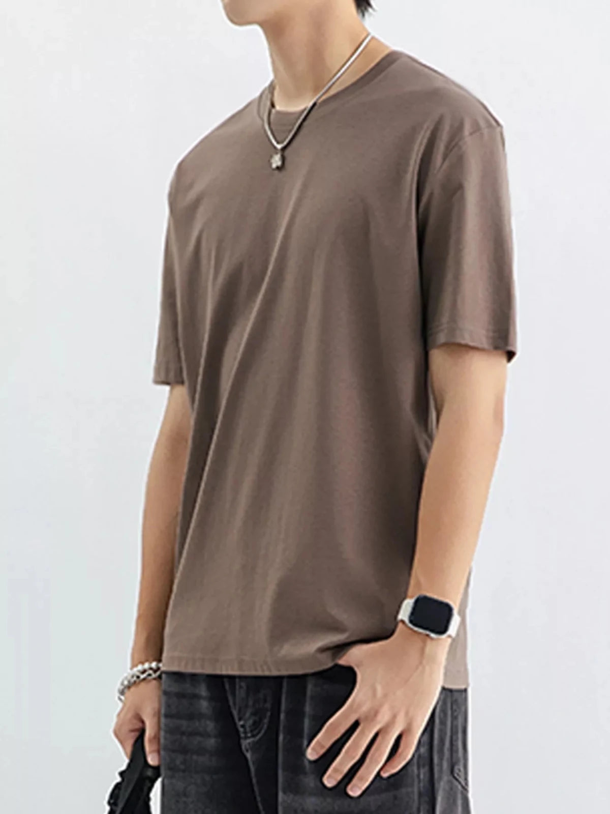 Men's Plus Size Casual Solid Color T-Shirt in Coffee