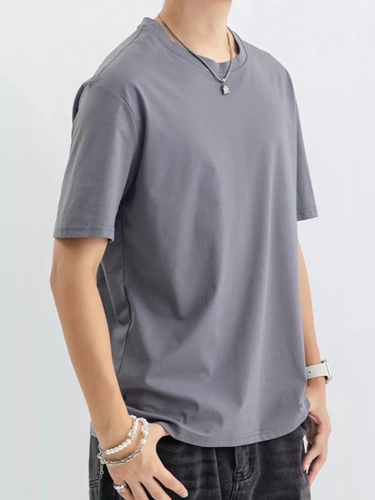 Men's Plus Size Casual Solid Color T-Shirt in Dark Gray