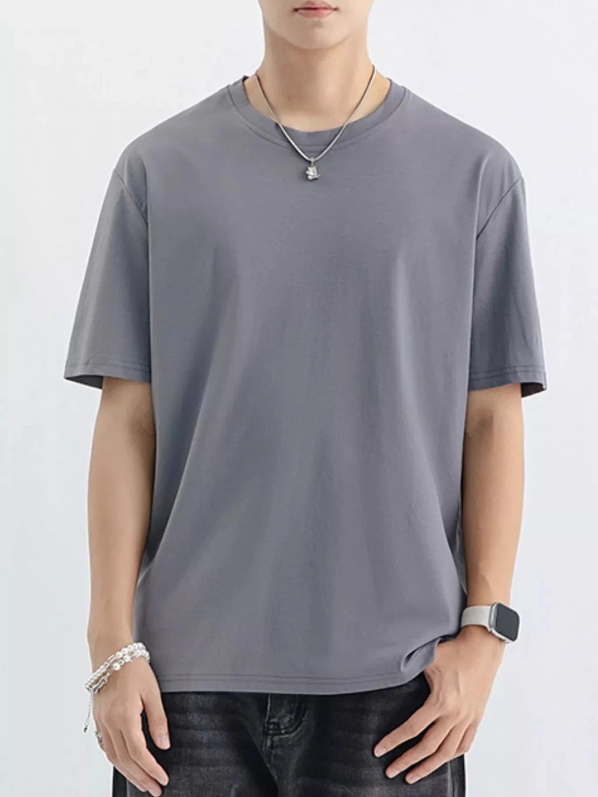 Men's Plus Size Casual Solid Color T-Shirt in Dark Gray