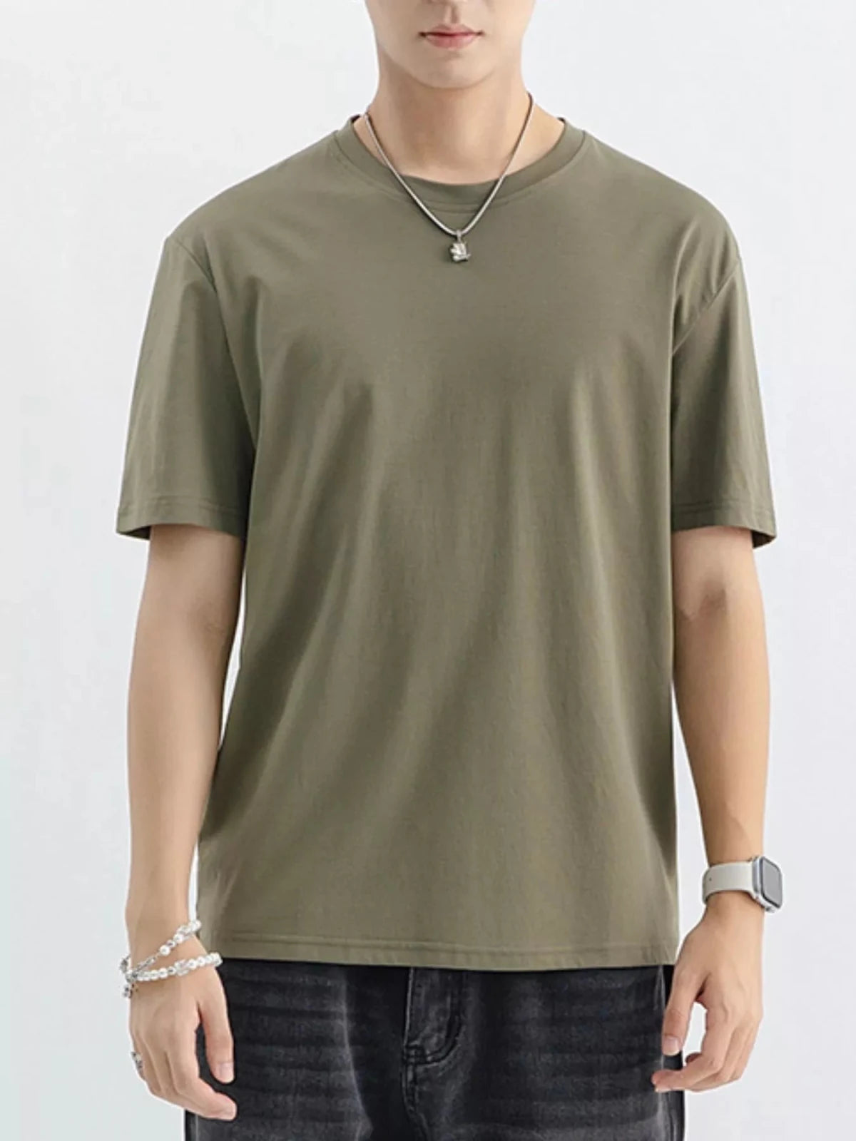 Men's Plus Size Casual Solid Color T-Shirt in Green