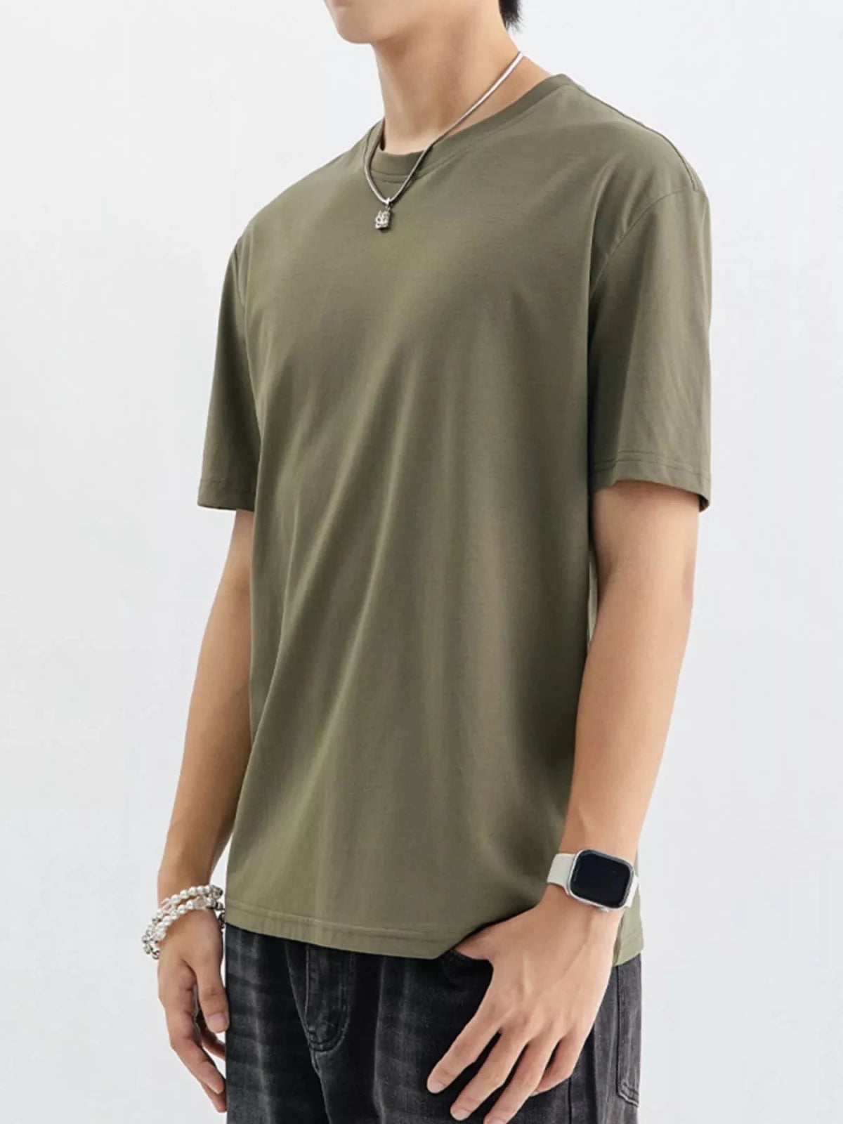 Men's Plus Size Casual Solid Color T-Shirt in Green