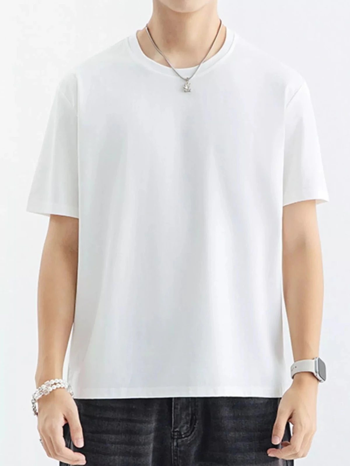Men's Plus Size Casual Solid Color T-Shirt in White