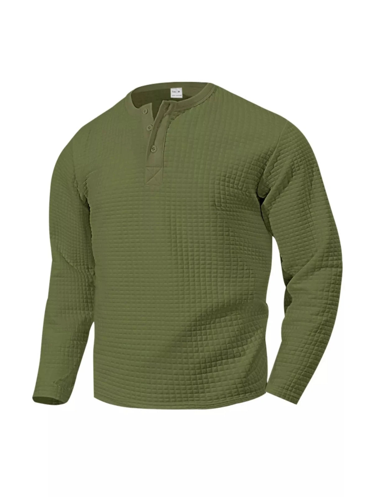 Men's Plus Size Casual Waffle Knit Henley T-Shirt in Army Green