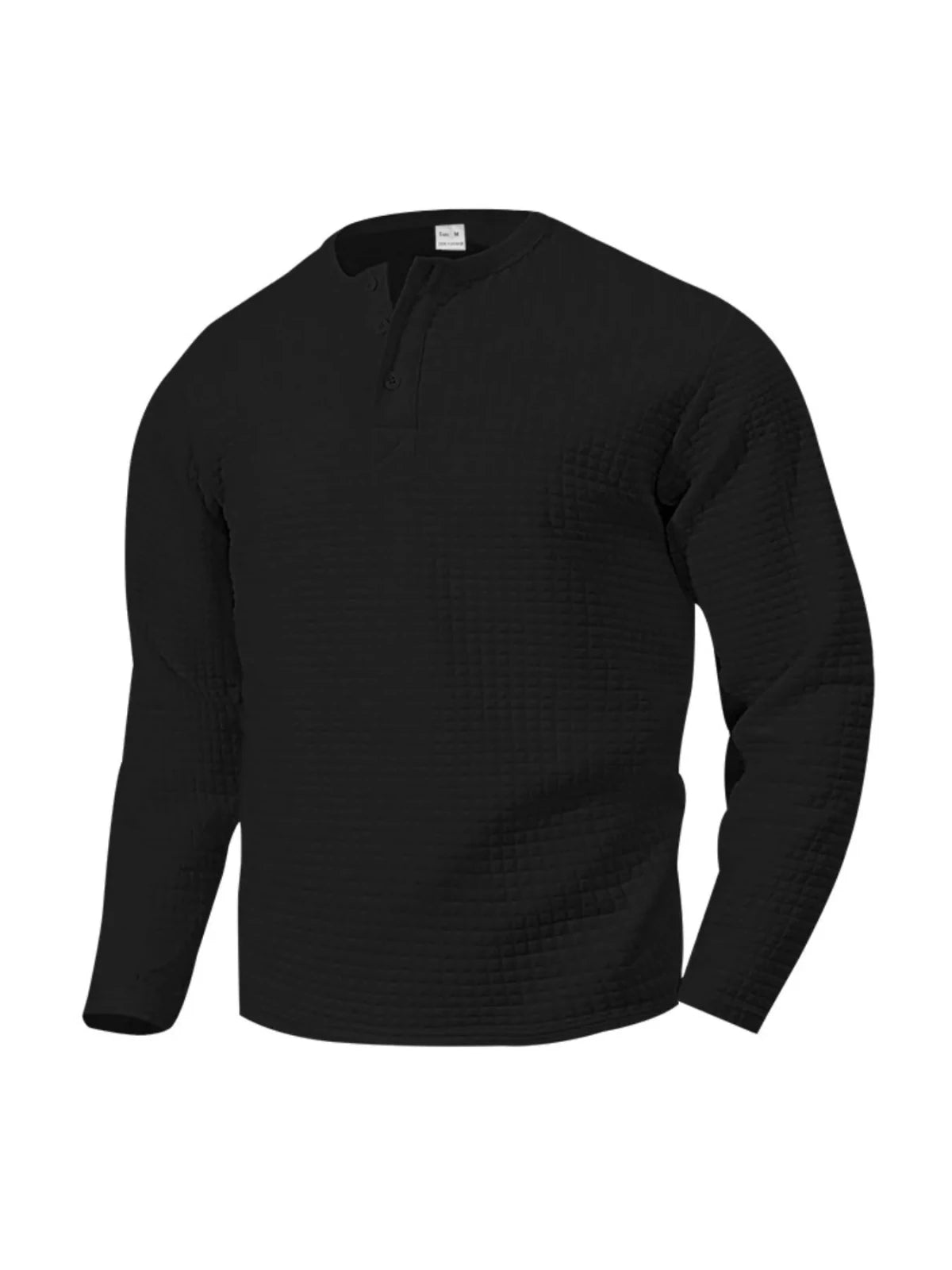 Men's Plus Size Casual Waffle Knit Henley T-Shirt in Black