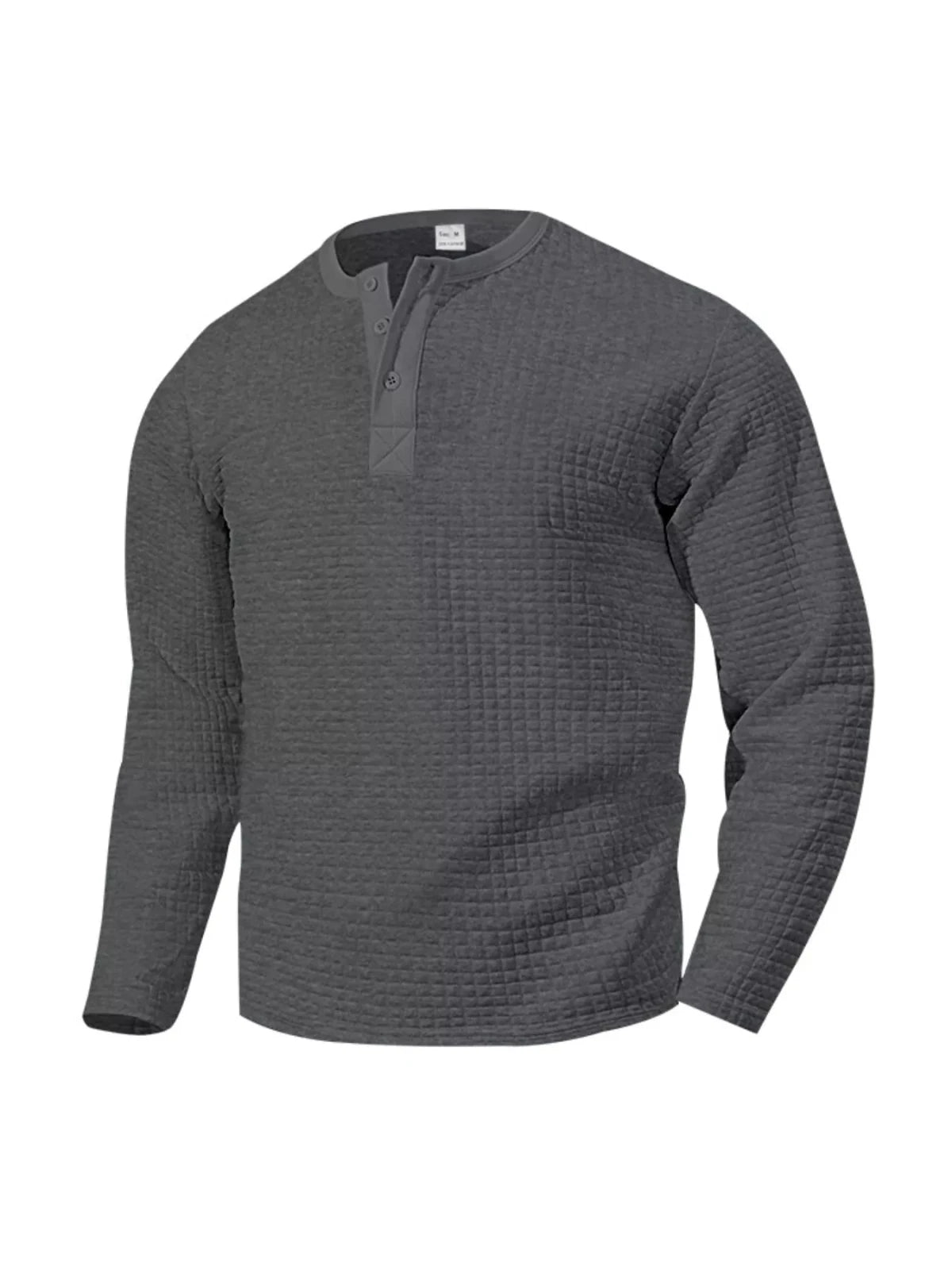 Men's Plus Size Casual Waffle Knit Henley T-Shirt in Dark Gray