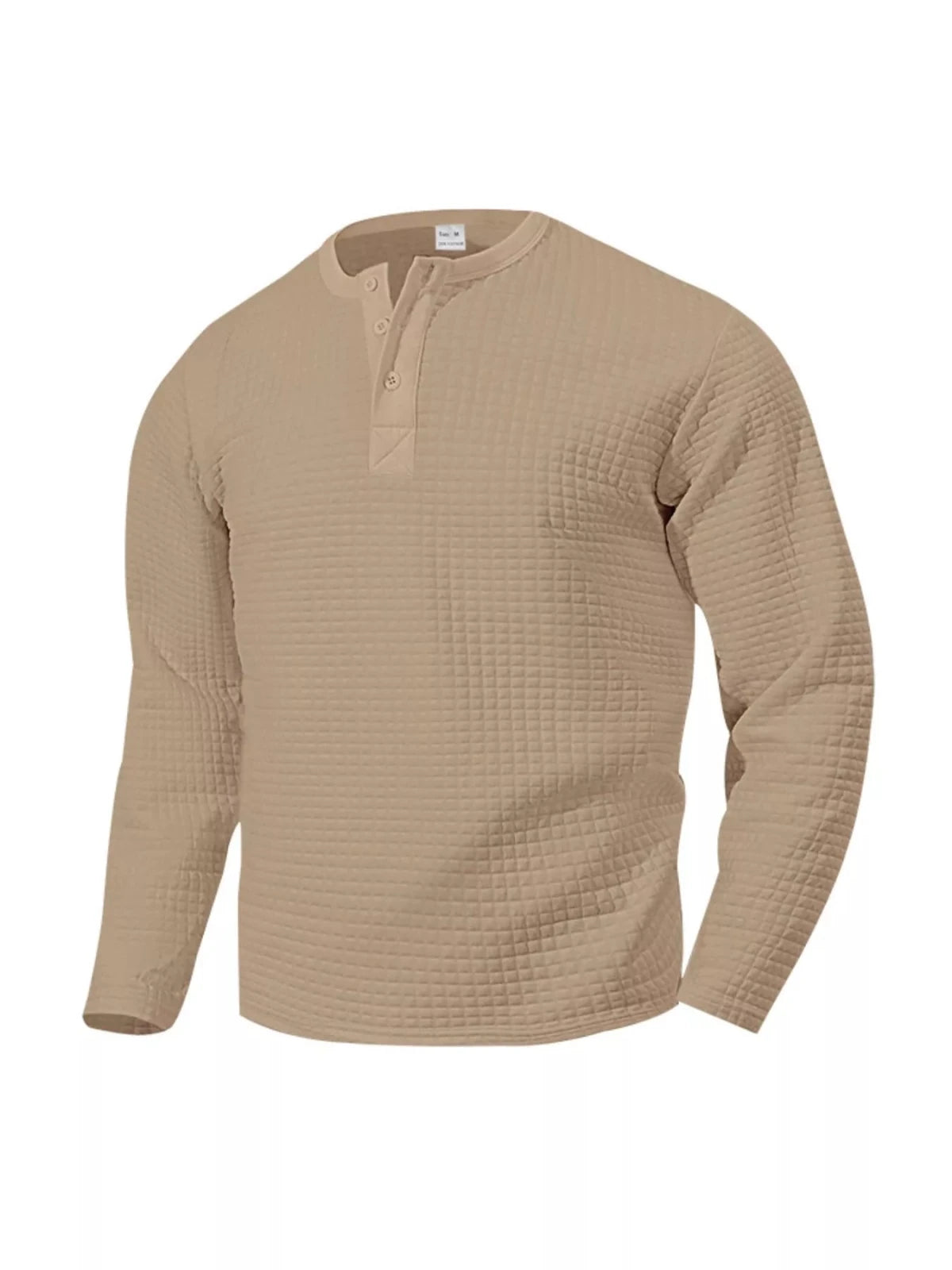 Men's Plus Size Casual Waffle Knit Henley T-Shirt in Khaki