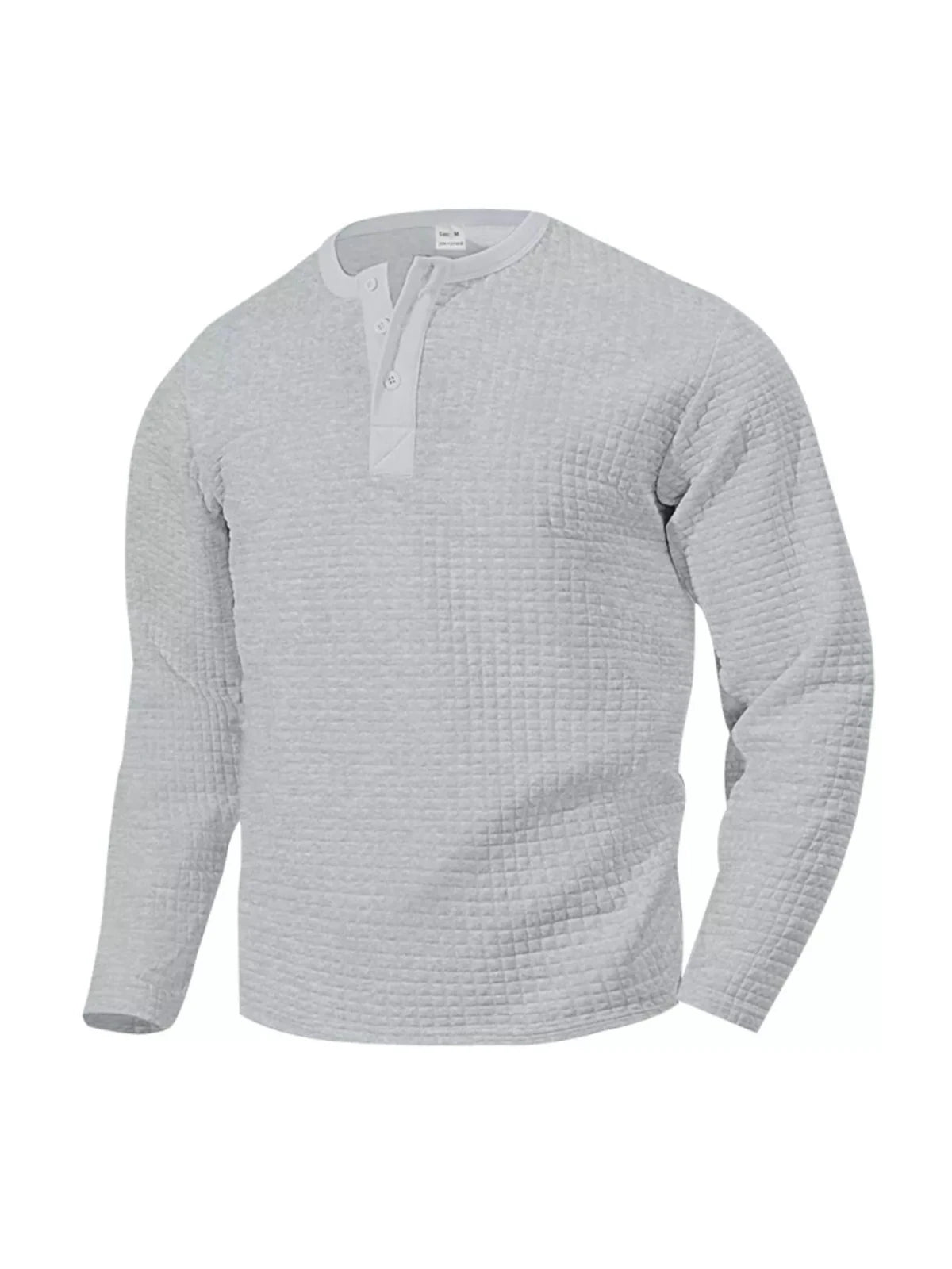 Men's Plus Size Casual Waffle Knit Henley T-Shirt in Light Gray