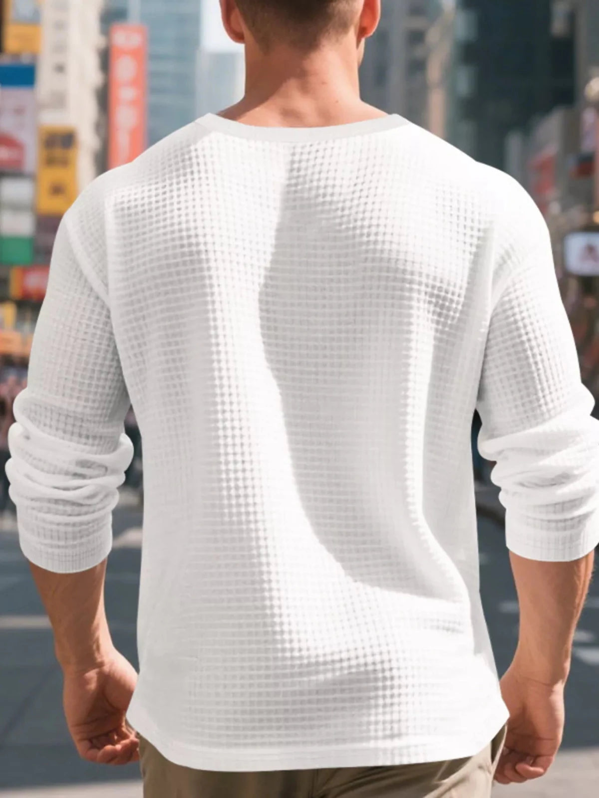 Men's Plus Size Casual Waffle Knit Henley T-Shirt in White