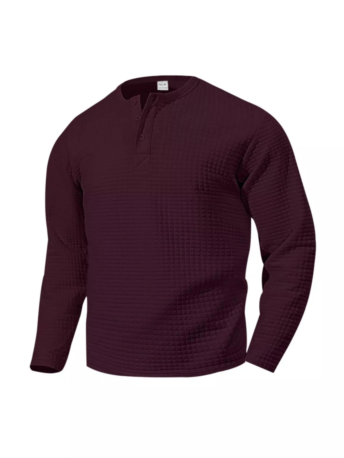 Men's Plus Size Casual Waffle Knit Henley T-Shirt in Wine Red