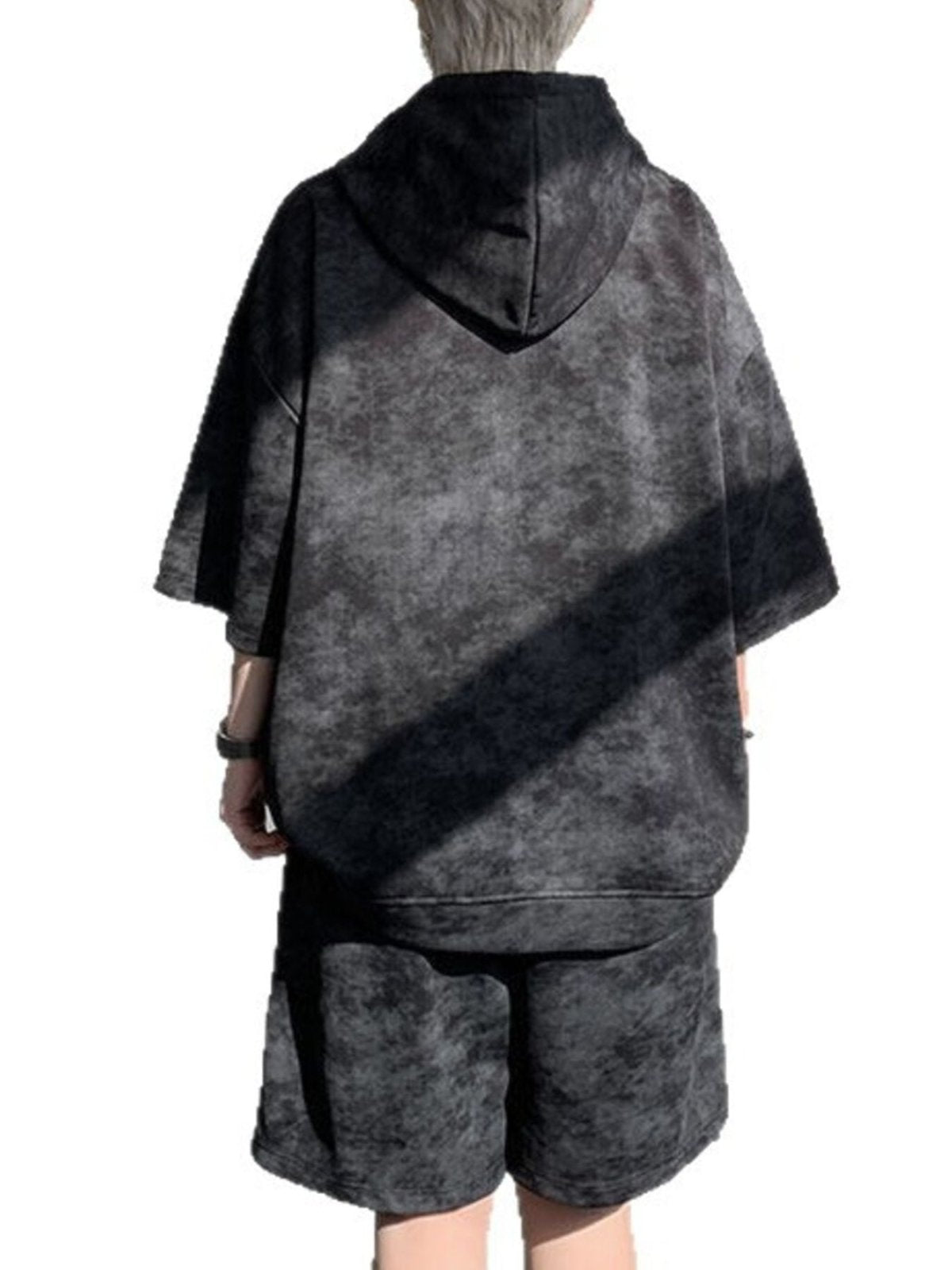 Men’s Plus Size Casual Washed Hoodie & Shorts Set | CozyFits in Black