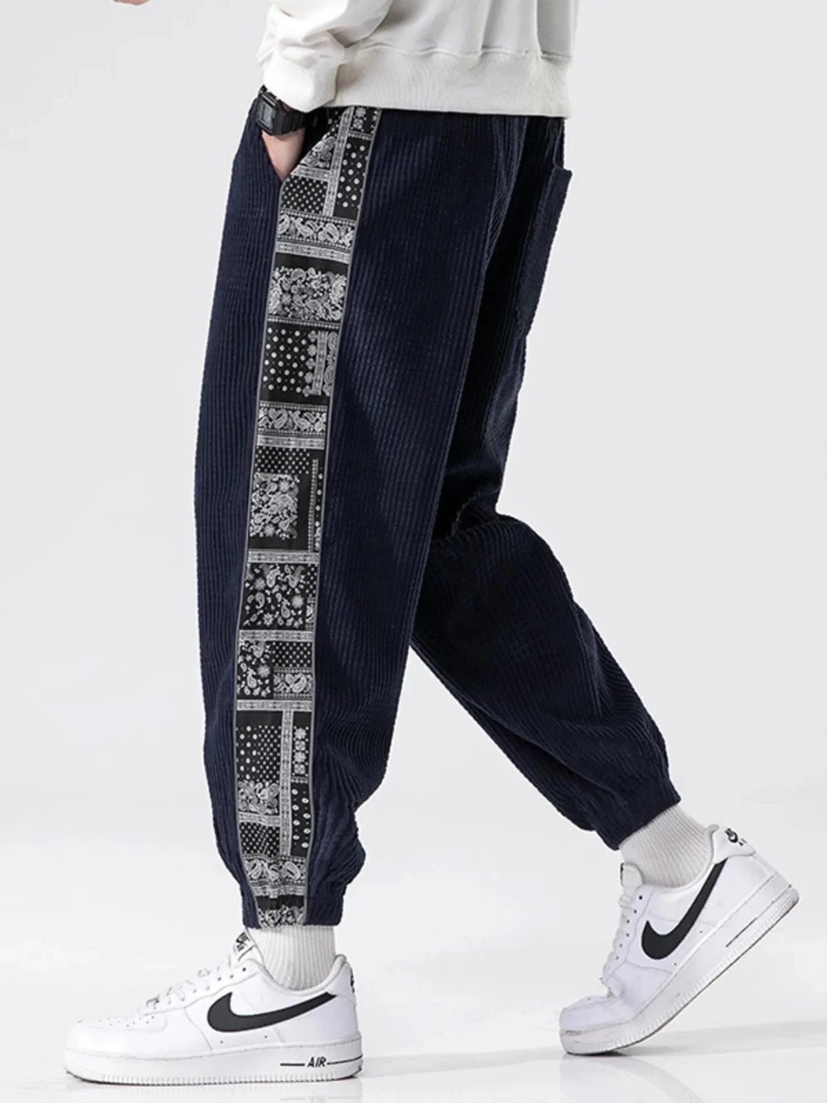 Men’s Plus Size Contrast Panel Drawstring Joggers | CozyFits in Black