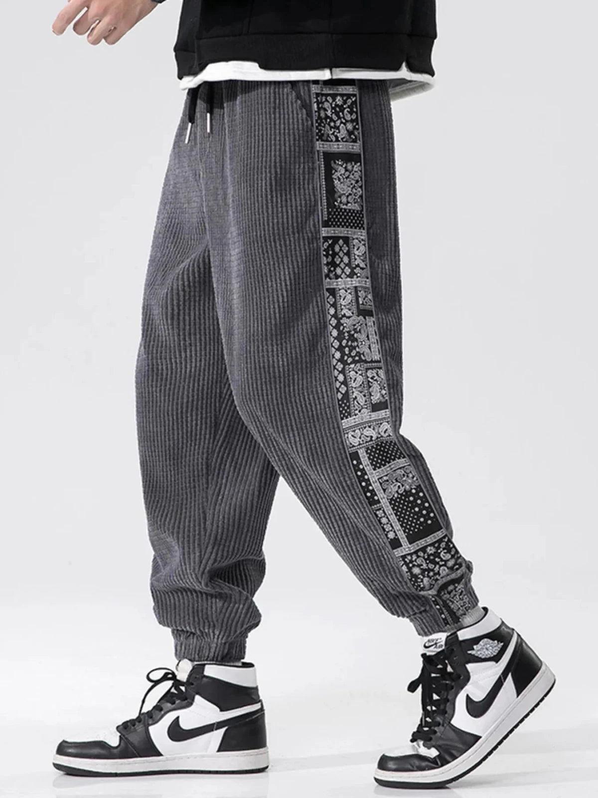 Men’s Plus Size Contrast Panel Drawstring Joggers | CozyFits in Dark Gray