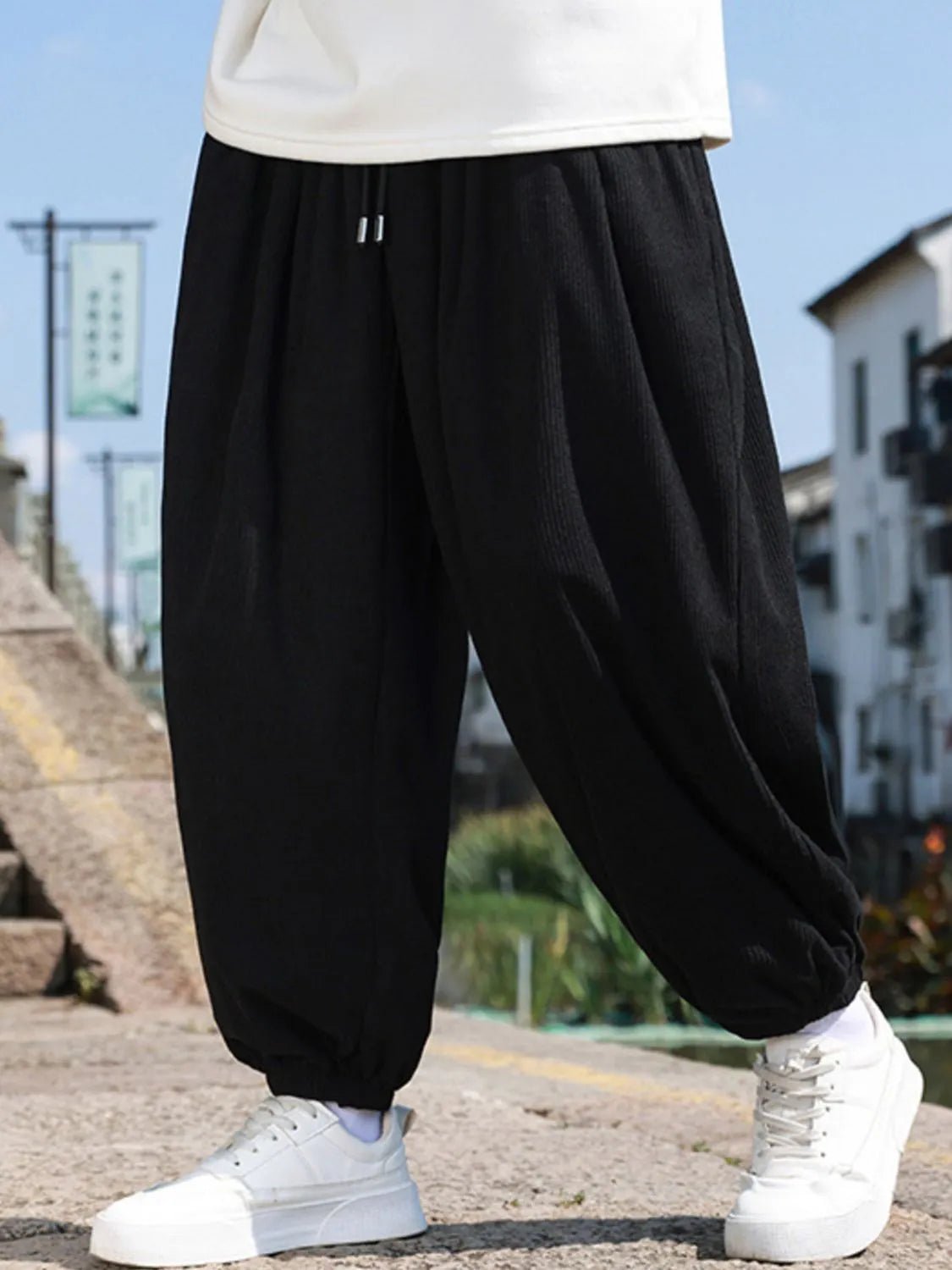 Men’s Plus Size Drawstring Corduroy Joggers | CozyFits in Black
