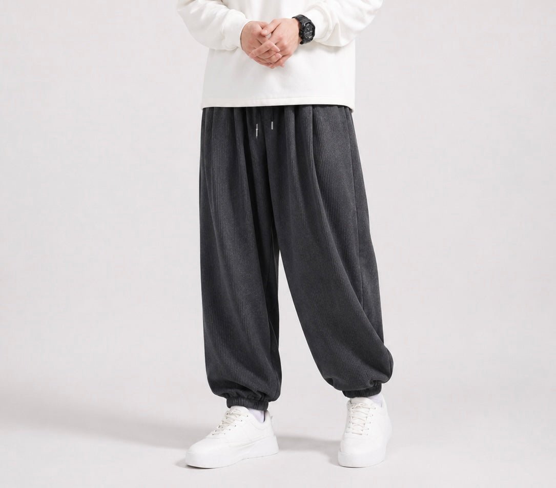 Men’s Plus Size Drawstring Corduroy Joggers | CozyFits in Black