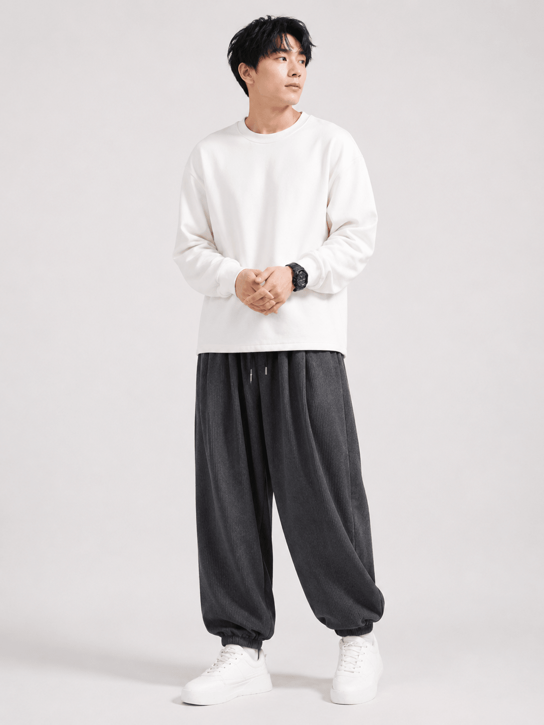 Men’s Plus Size Drawstring Corduroy Joggers | CozyFits in Black