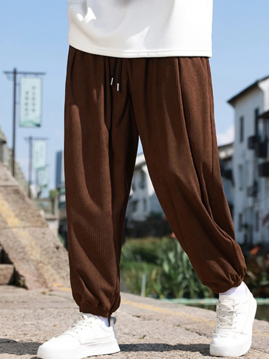 Men’s Plus Size Drawstring Corduroy Joggers | CozyFits in Brown