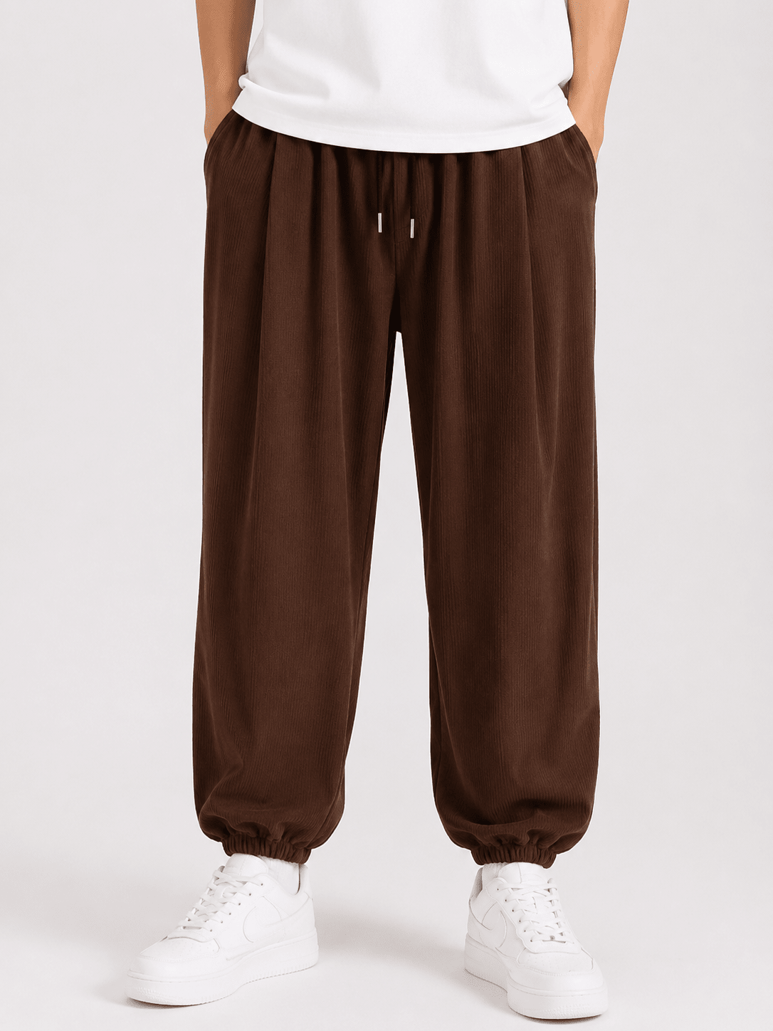 Men’s Plus Size Drawstring Corduroy Joggers | CozyFits in Dark Gray
