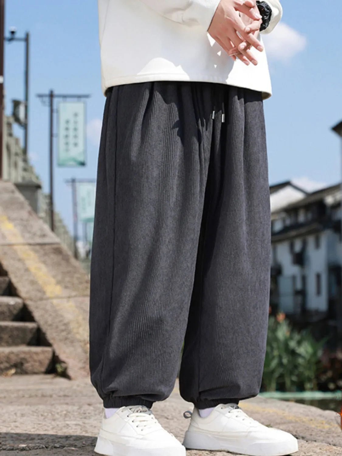 Men’s Plus Size Drawstring Corduroy Joggers | CozyFits in Dark Gray