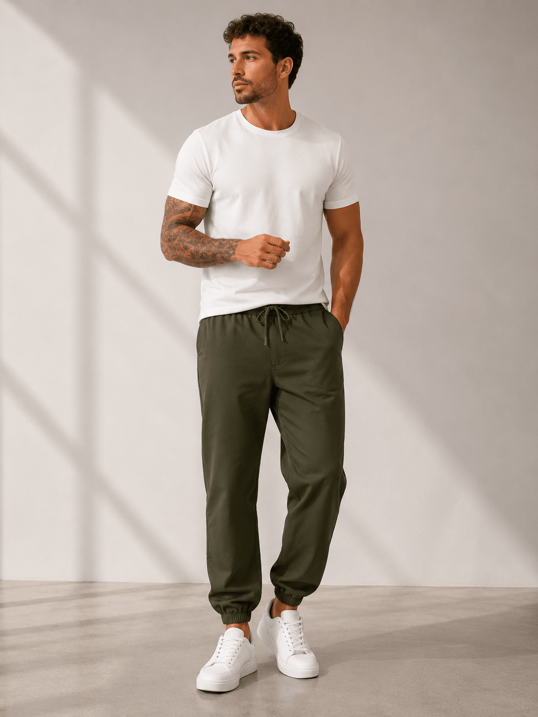 Men’s Plus Size Drawstring Joggers | CozyFits in Army Green