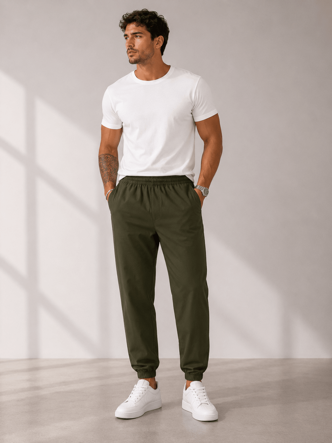 Men’s Plus Size Drawstring Joggers | CozyFits in Army Green